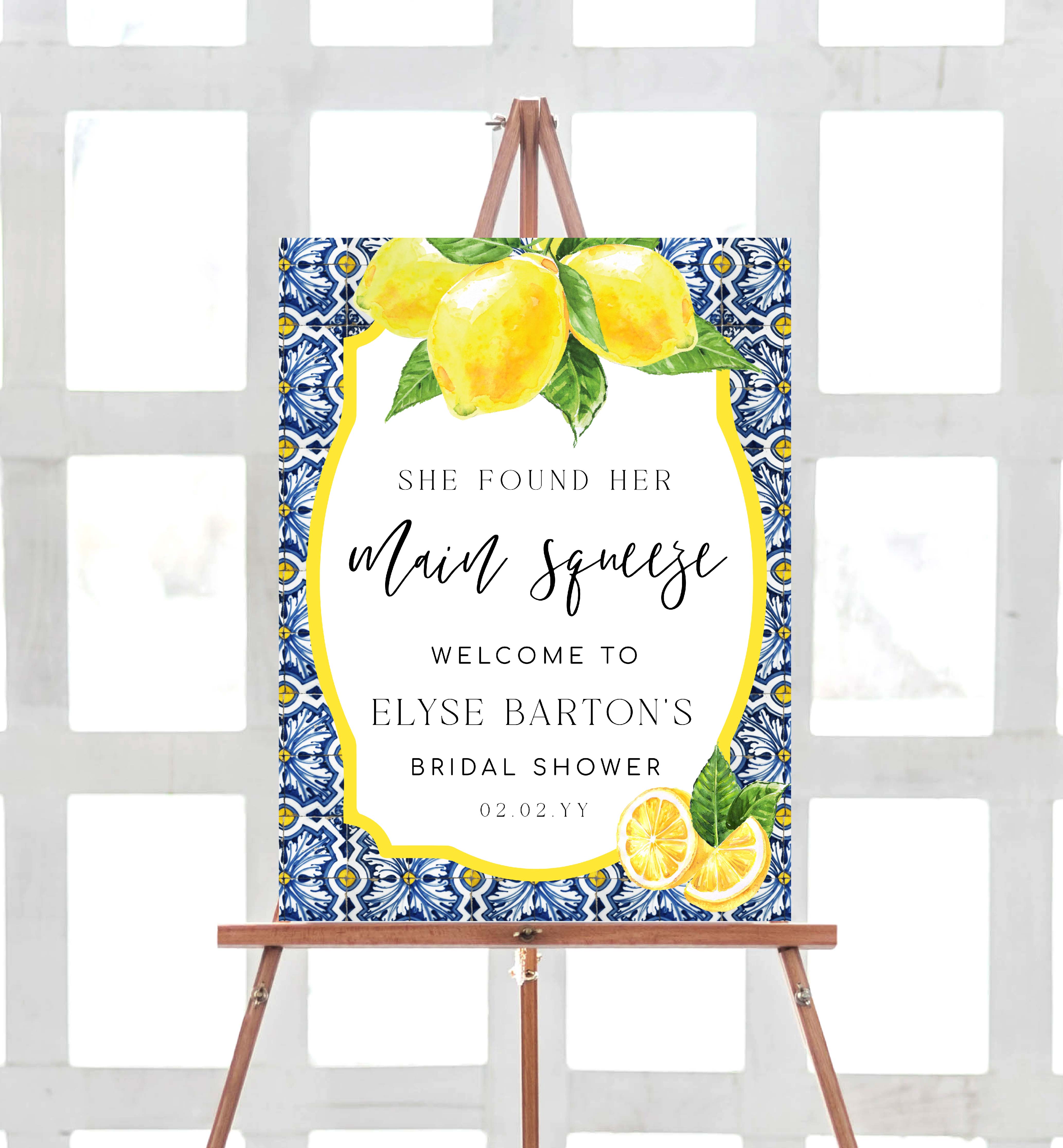 POS-BLY-3-B2922 - POSITANO BLUE TILE - LEMONS - MAIN SQUEEZE WELCOME SIGN design preview