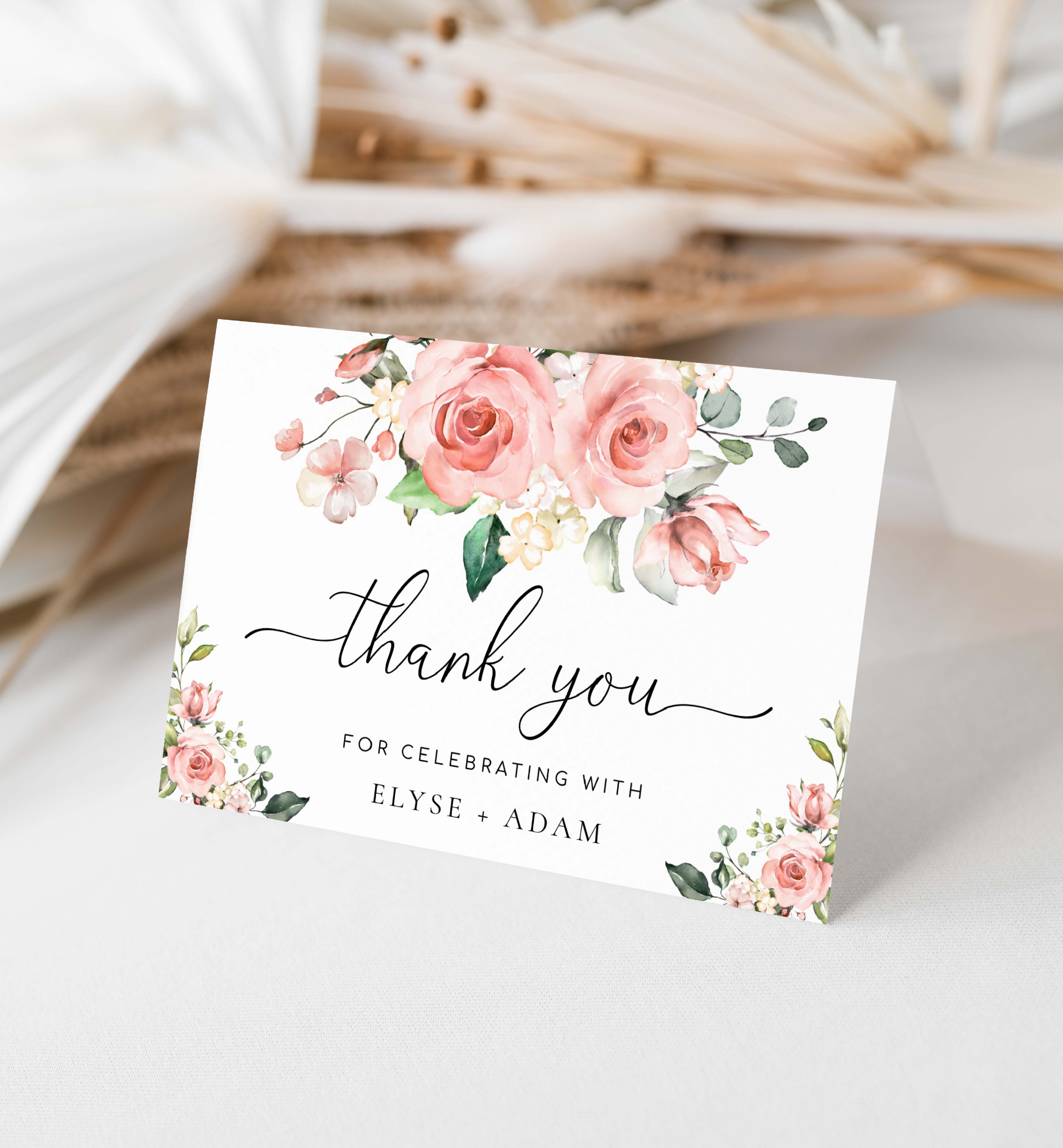 DAR-PNK-8-B389 - DARCY FLORAL - PINK - FOLDED THANK YOU CARDS design preview