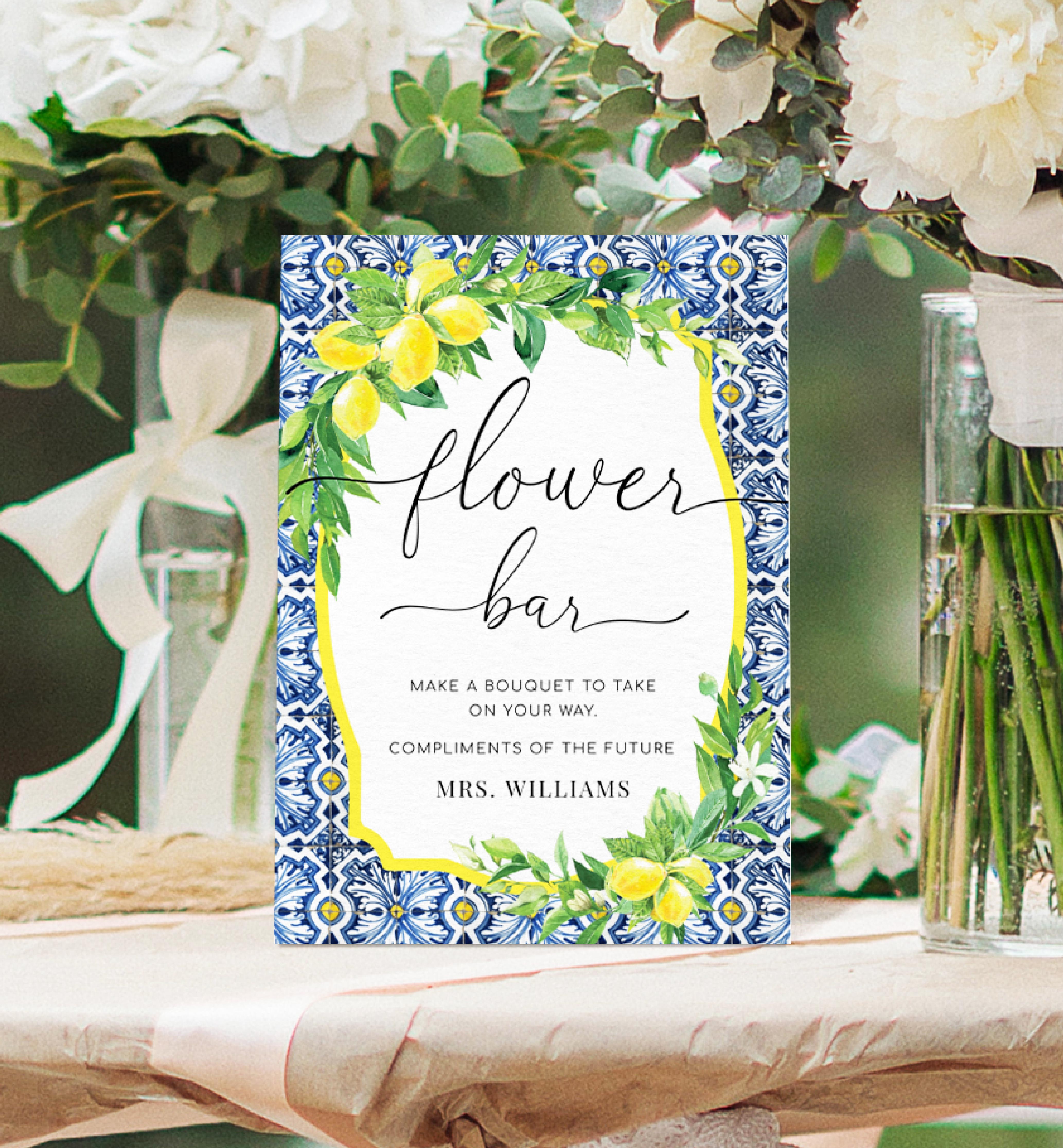 POS-BLY-7-B2221 - POSITANO BLUE TILE - LEMONS - FLOWER BAR SIGN design preview