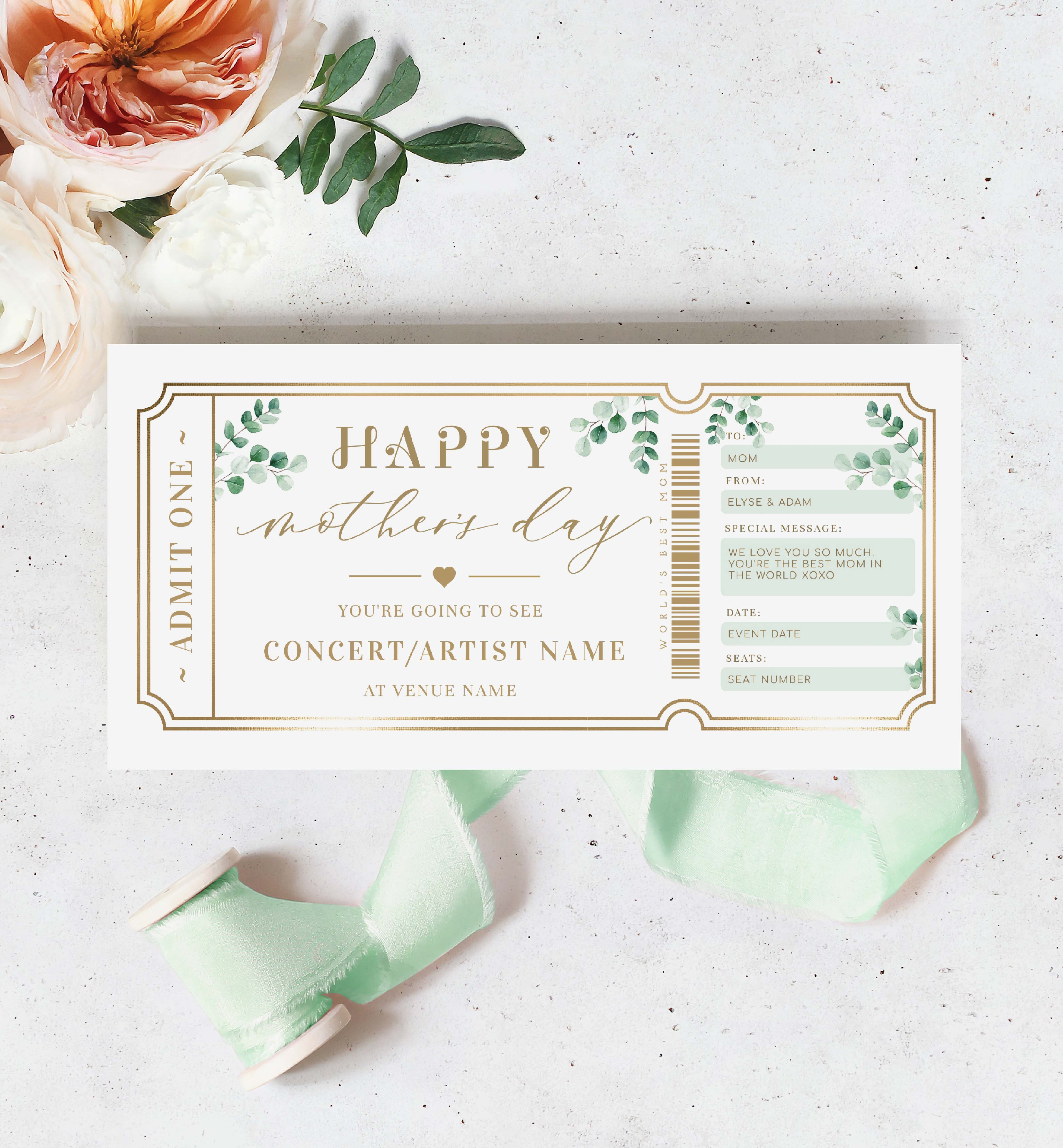 FER-GRE-14-B2629 - FERRAS - GREEN - MOTHER'S DAY CONCERT GIFT CERTIFICATE design preview