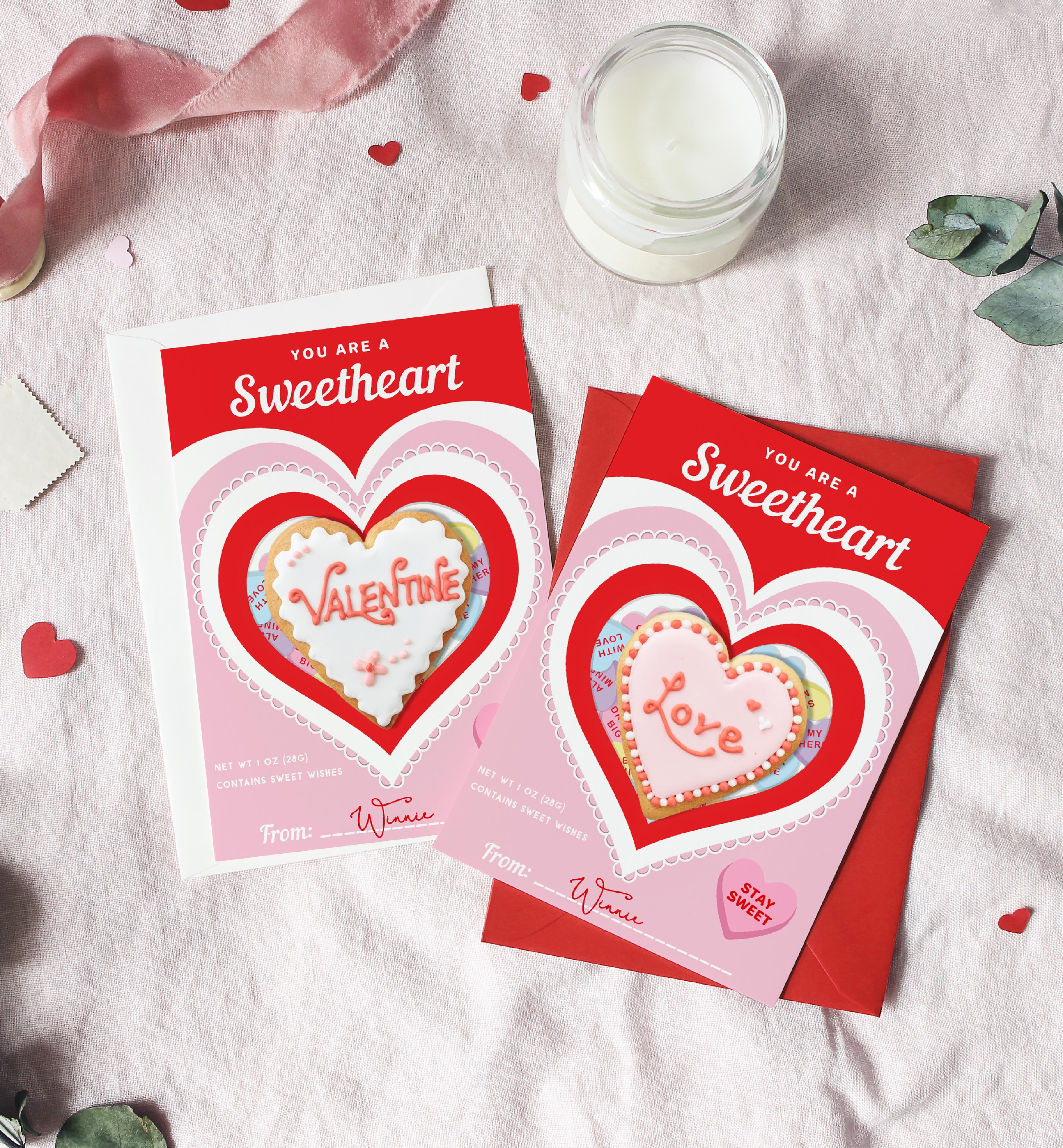 CNH-RPK-6-B2398 - CONVERSATION HEARTS - RED PINK - SWEETHEART COOKIE CARD TAG design preview