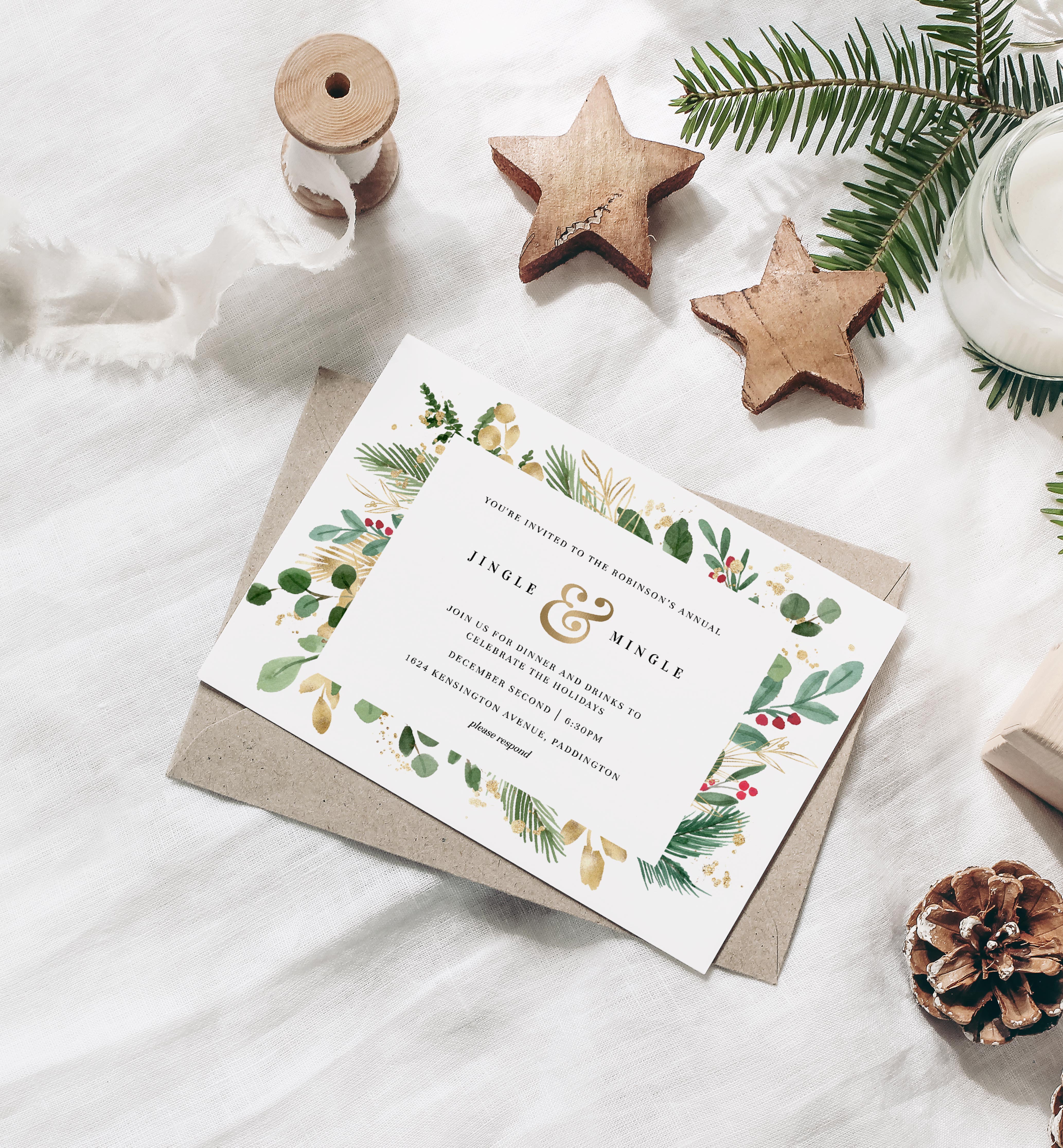 MER-WHT-1-B1263 - MERRIMENT CHRISTMAS - WHITE - JINGLE AND MINGLE INVITATION design preview