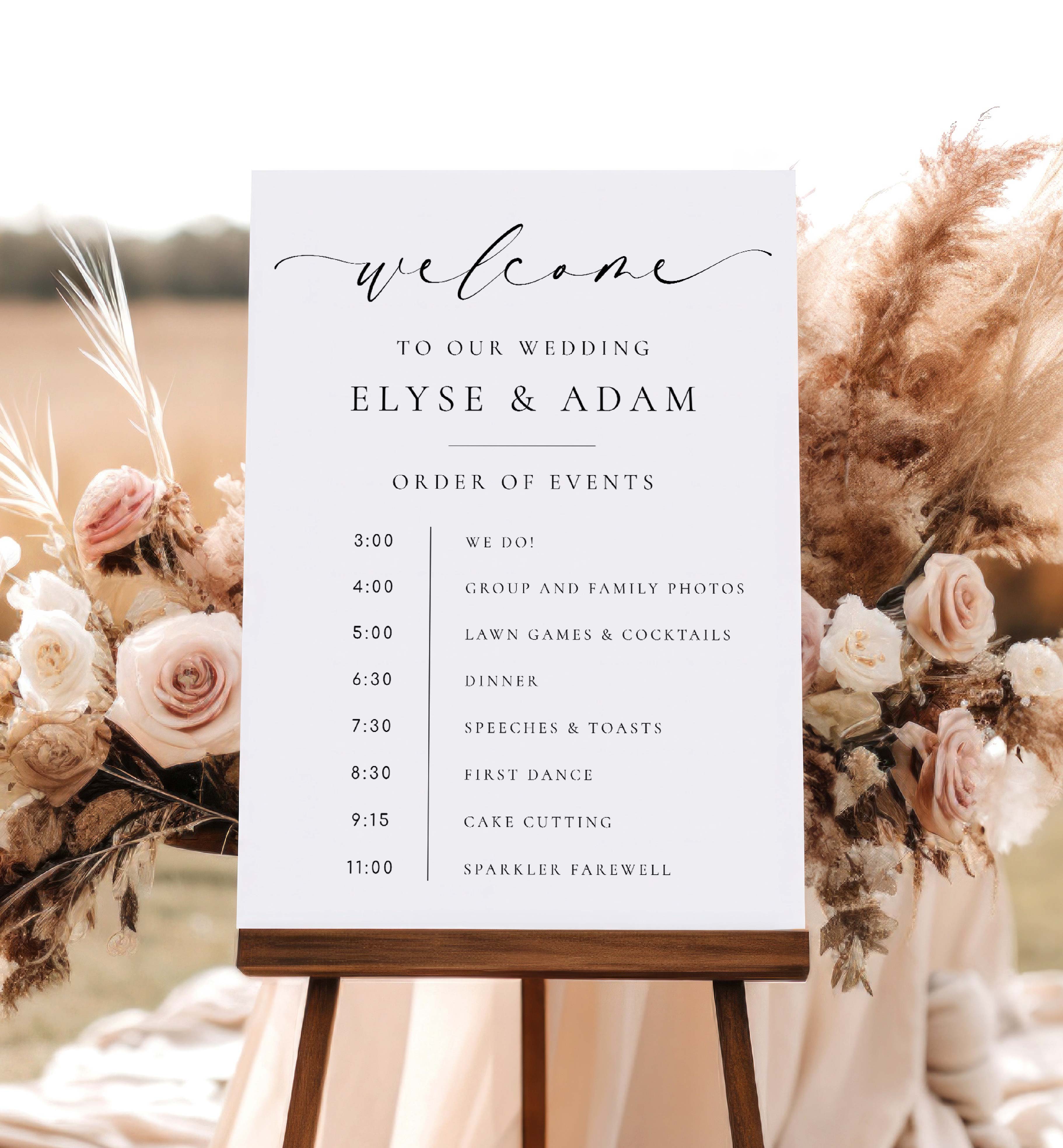 ELE-WHT-3-B3293 - ELLESMERE - WHITE - ORDER OF EVENTS WELCOME SIGN design preview