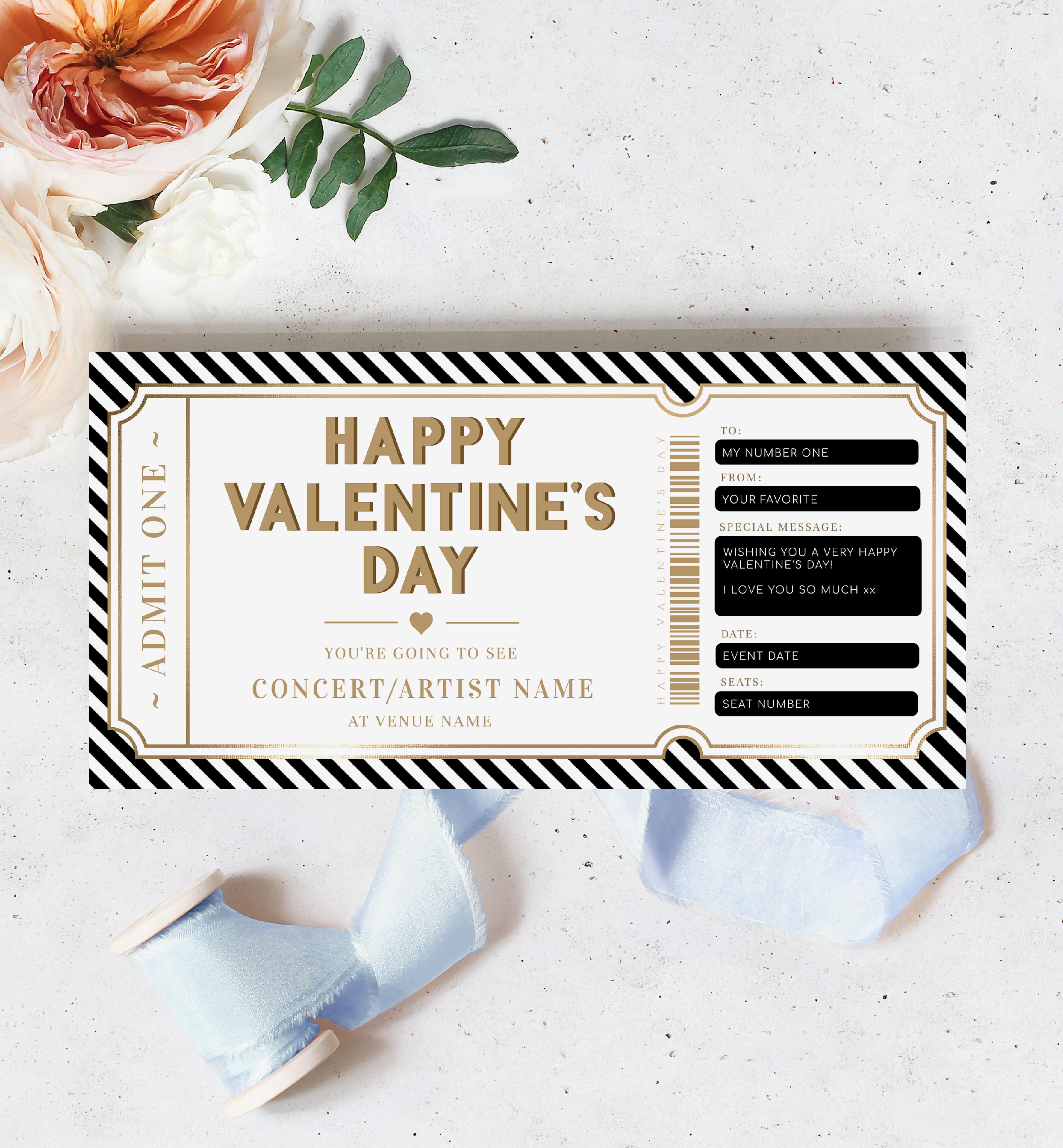 STR-BLG-14-B2523 - STRIPE - BLACK GOLD - VALENTINE'S DAY CONCERT GIFT CERTIFICATE design preview