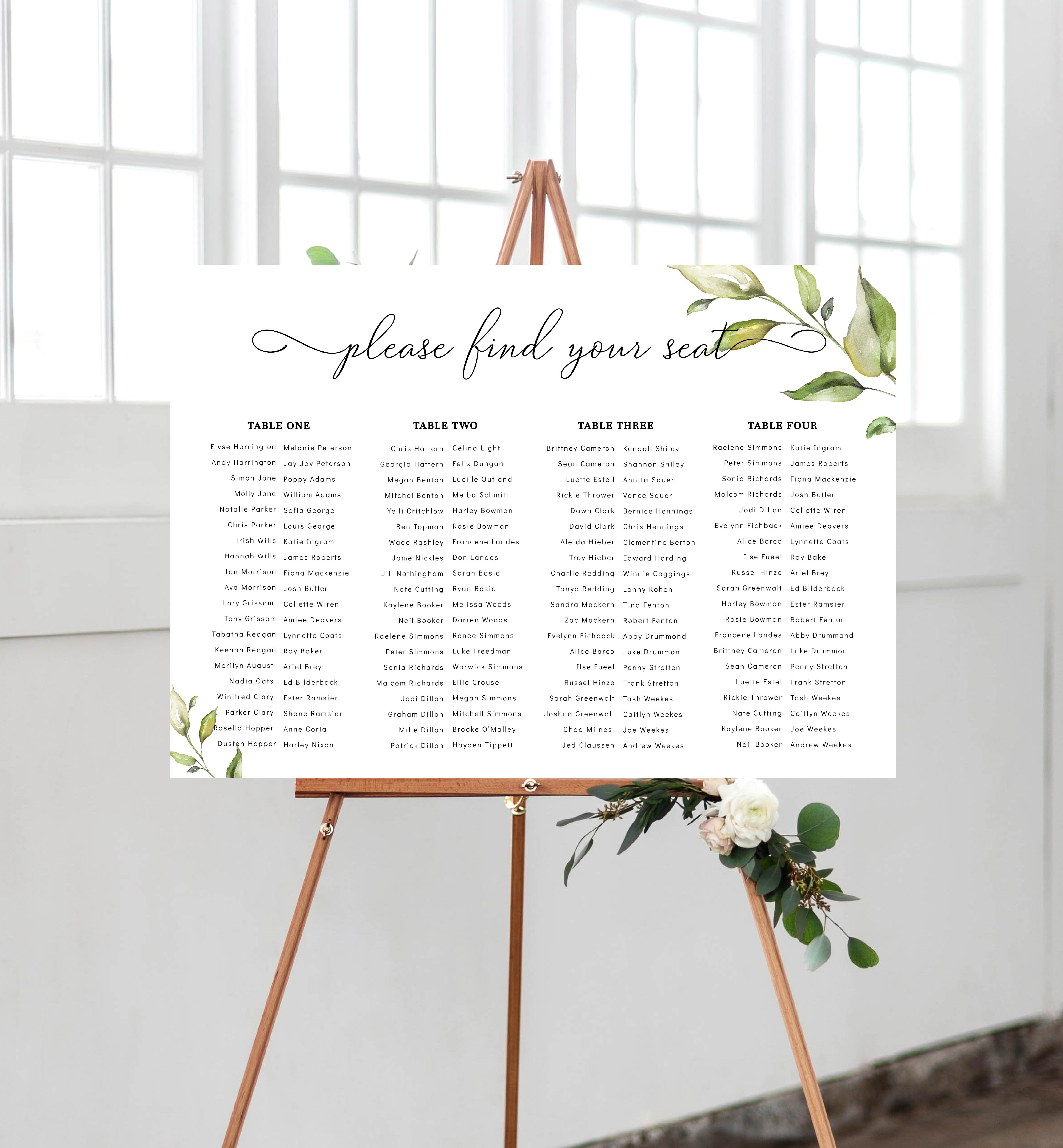 DAR-GRE-4-B334 - DARCY GREENERY - SEATING CHART - 4 TABLE - LANDSCAPE design preview