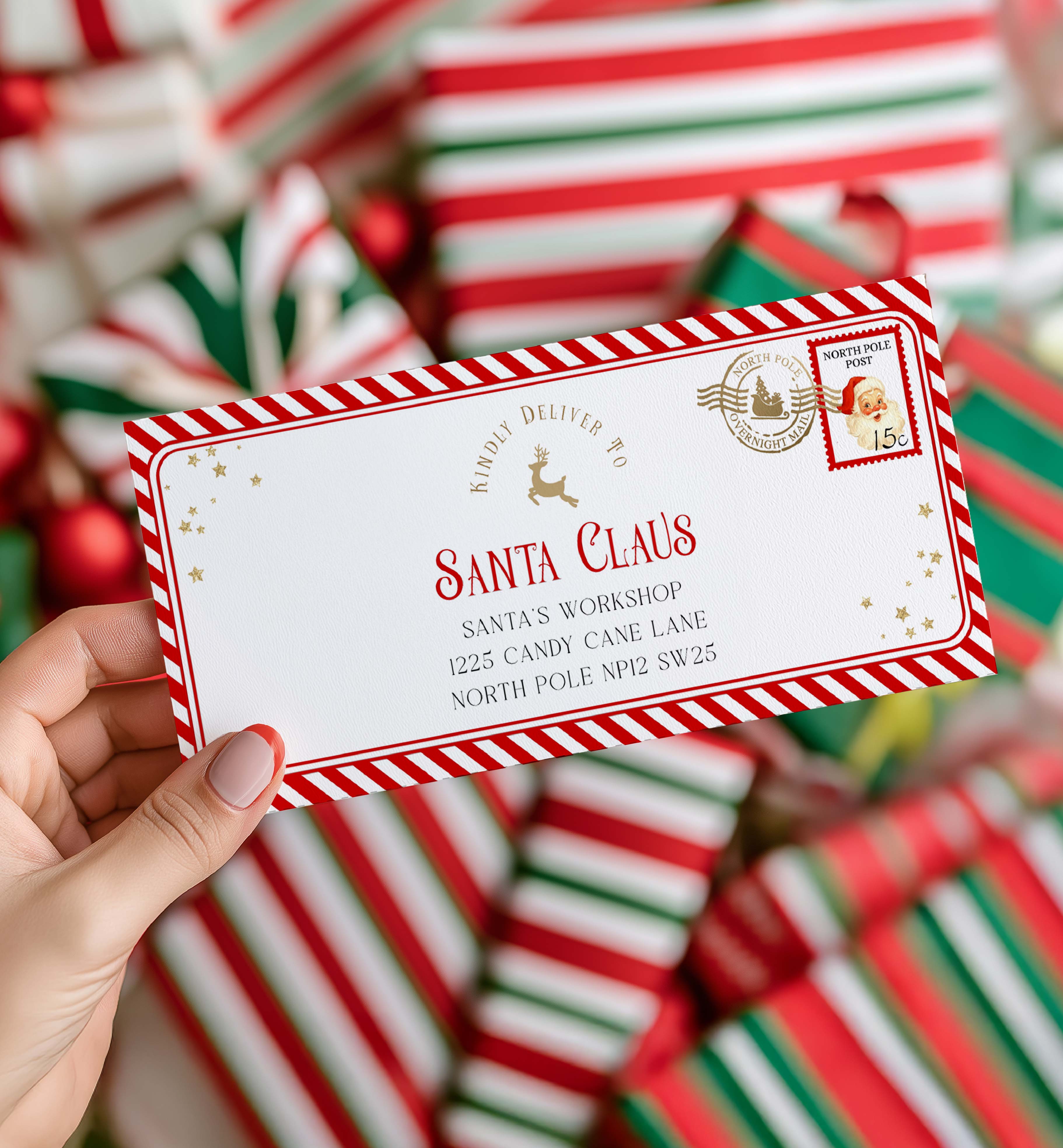 STR-RED-17-B3729 - STRIPE - RED - SANTA CHRISTMAS ENVELOPE design preview