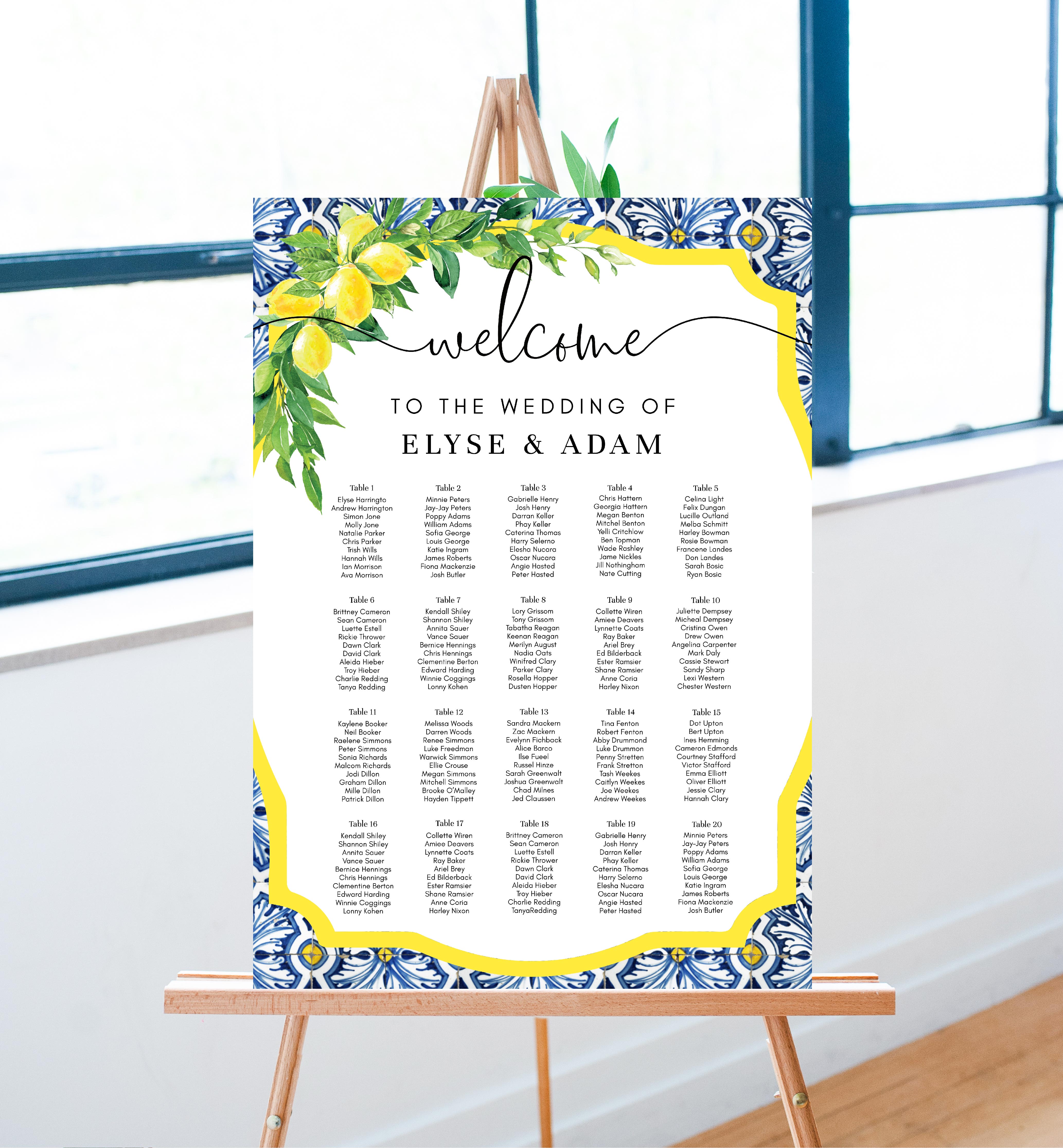 POS-BLY-4-B127 - POSITANO BLUE TILE LEMONS - SEATING CHART - PORTRAIT design preview