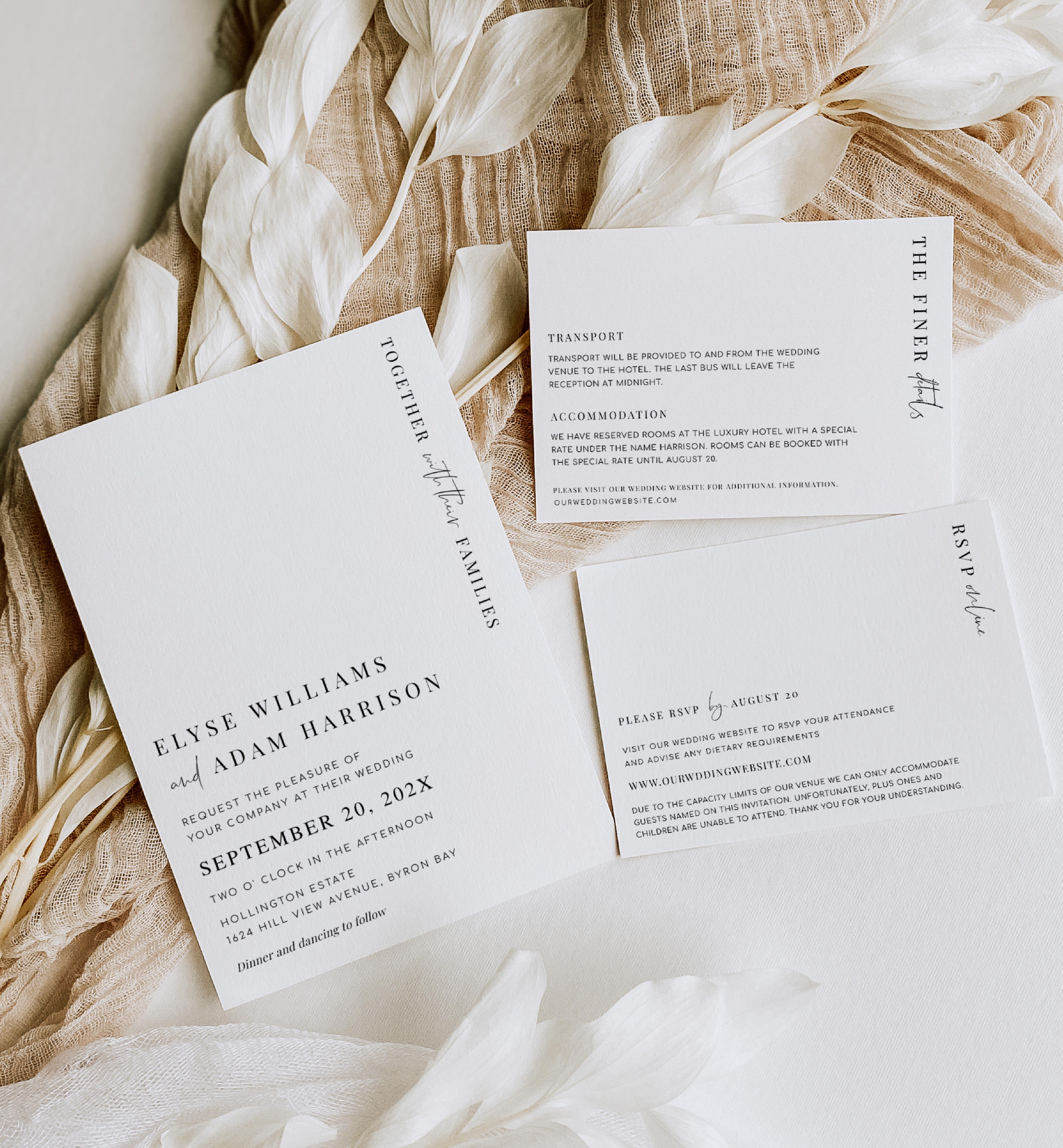 EST-WHT-1-B2095 - ESTELLE - WHITE - WEDDING INVITATION SUITE design preview