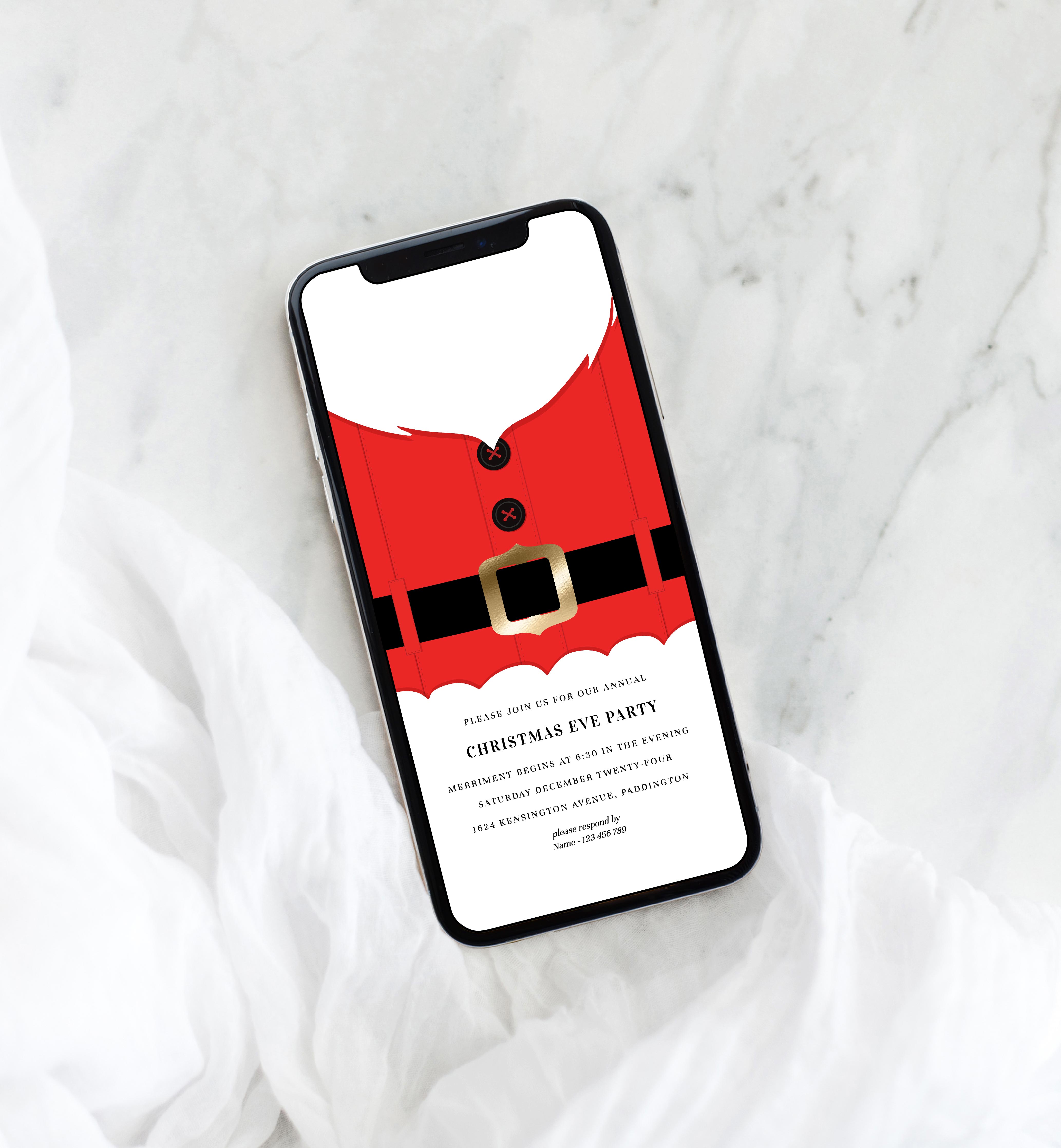 SAN-RED-16-B2358 - SANTA - RED - CHRISTMAS PARTY SMARTPHONE INVITATION design preview