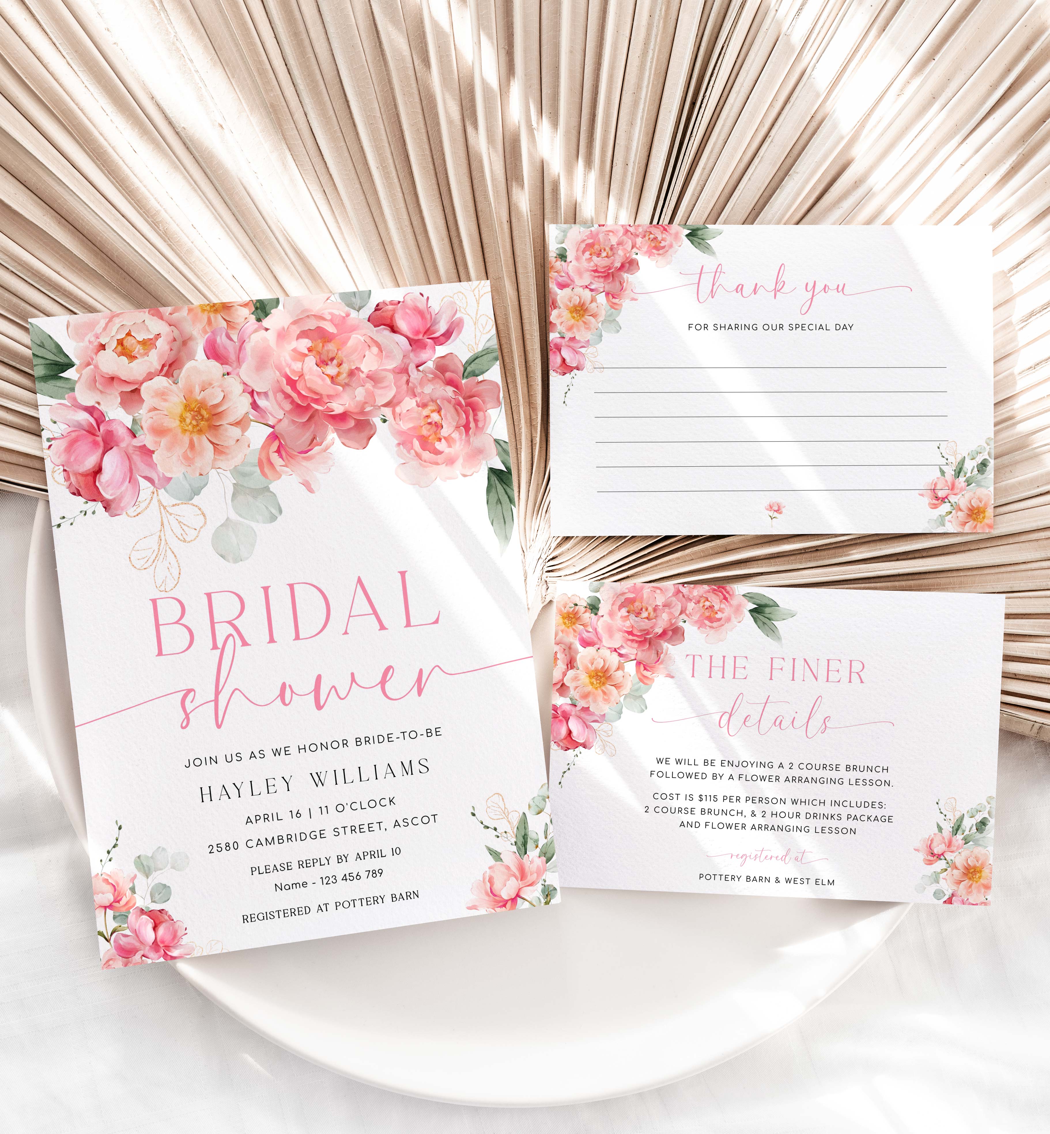PIP-WHT-1-B3203 - PIPER - PINK - BRIDAL SHOWER INVITATION SUITE design preview