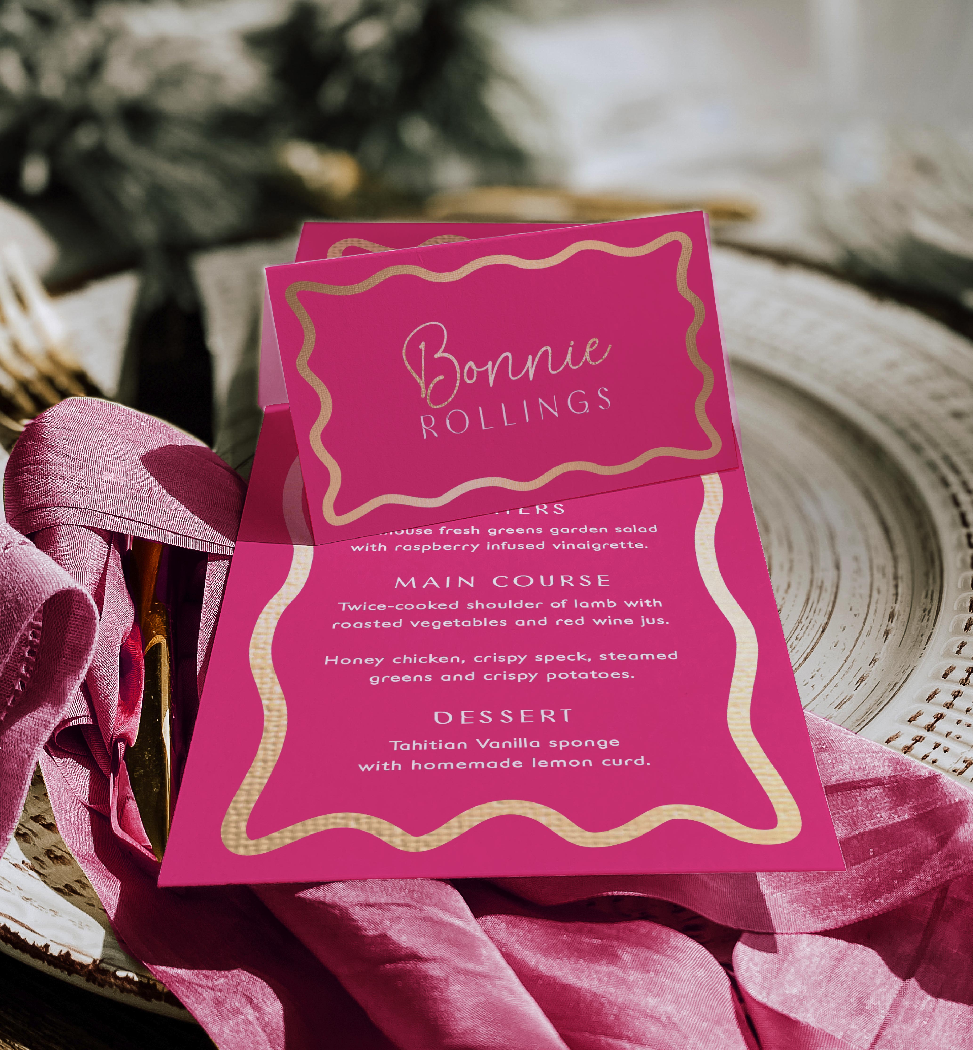 WAV-HPG-5-B2568 - WAVE - HOT PINK GOLD - PLACE CARDS design preview