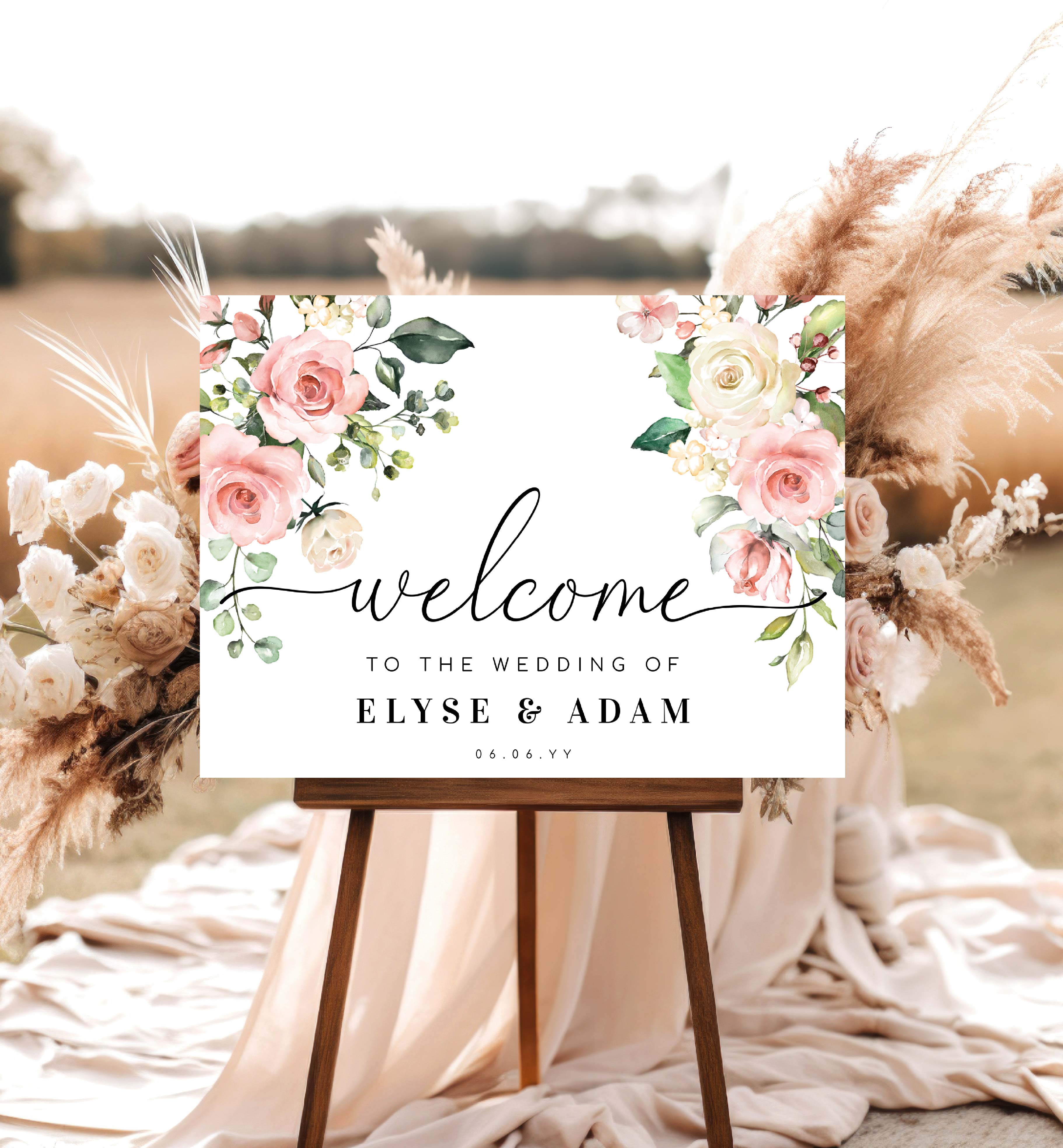 DAR-PNK-3-B004-DARCY FLORAL PINK - WELCOME SIGN - LANDSCAPE design preview