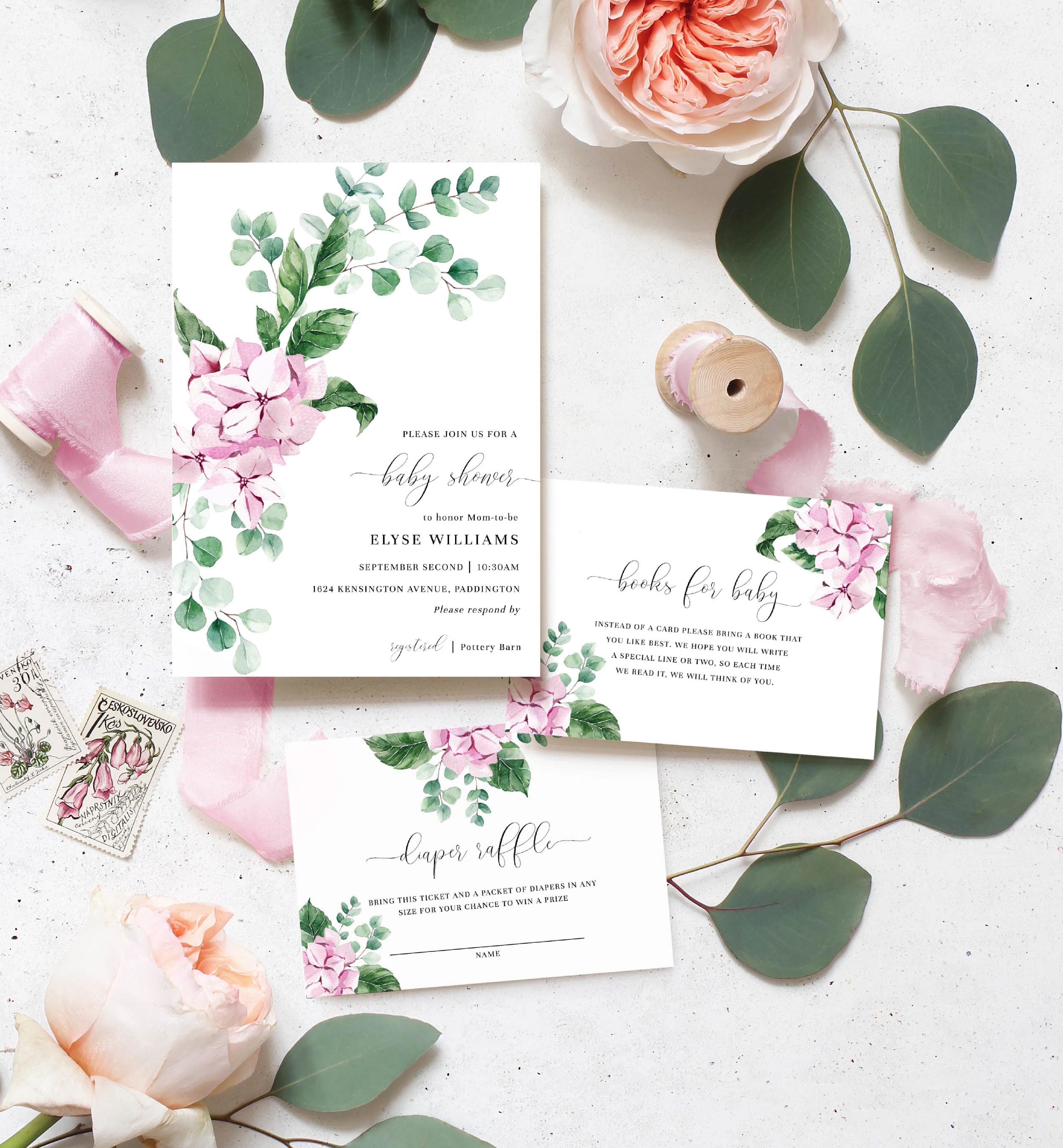 FER-PNK-1-B998 - FERRAS BLOSSOM - BLUE - BABY SHOWER INVITATION SUITE design preview