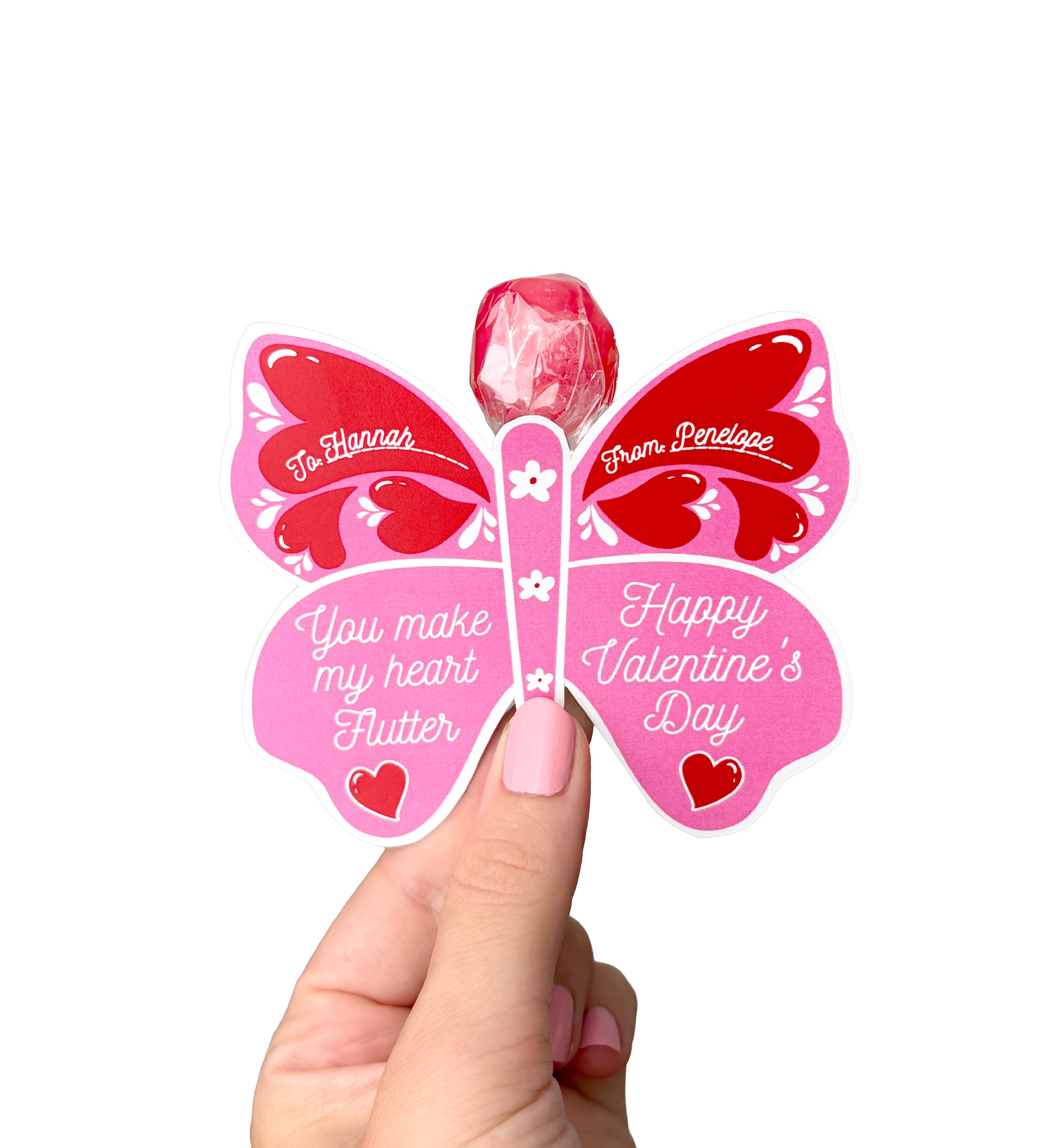 VAL-RPK-6-B3780 - VALENTINE - RED PINK - BUTTERFLY LOLLIPOP TAG design preview