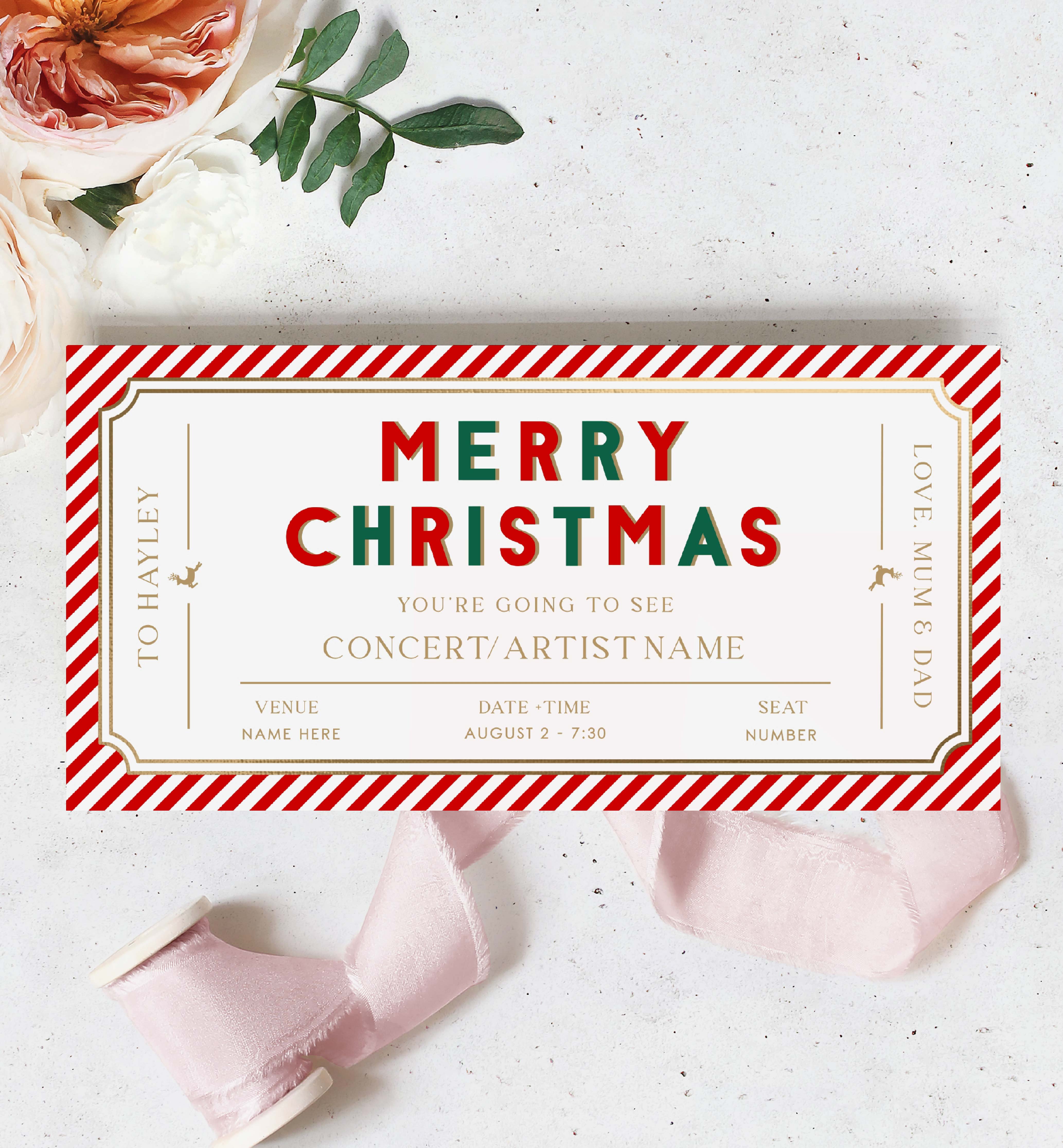 STR-RGR-14-B2860 - STRIPE - RED GREEN - CHRISTMAS CONCERT GIFT VOUCHER design preview