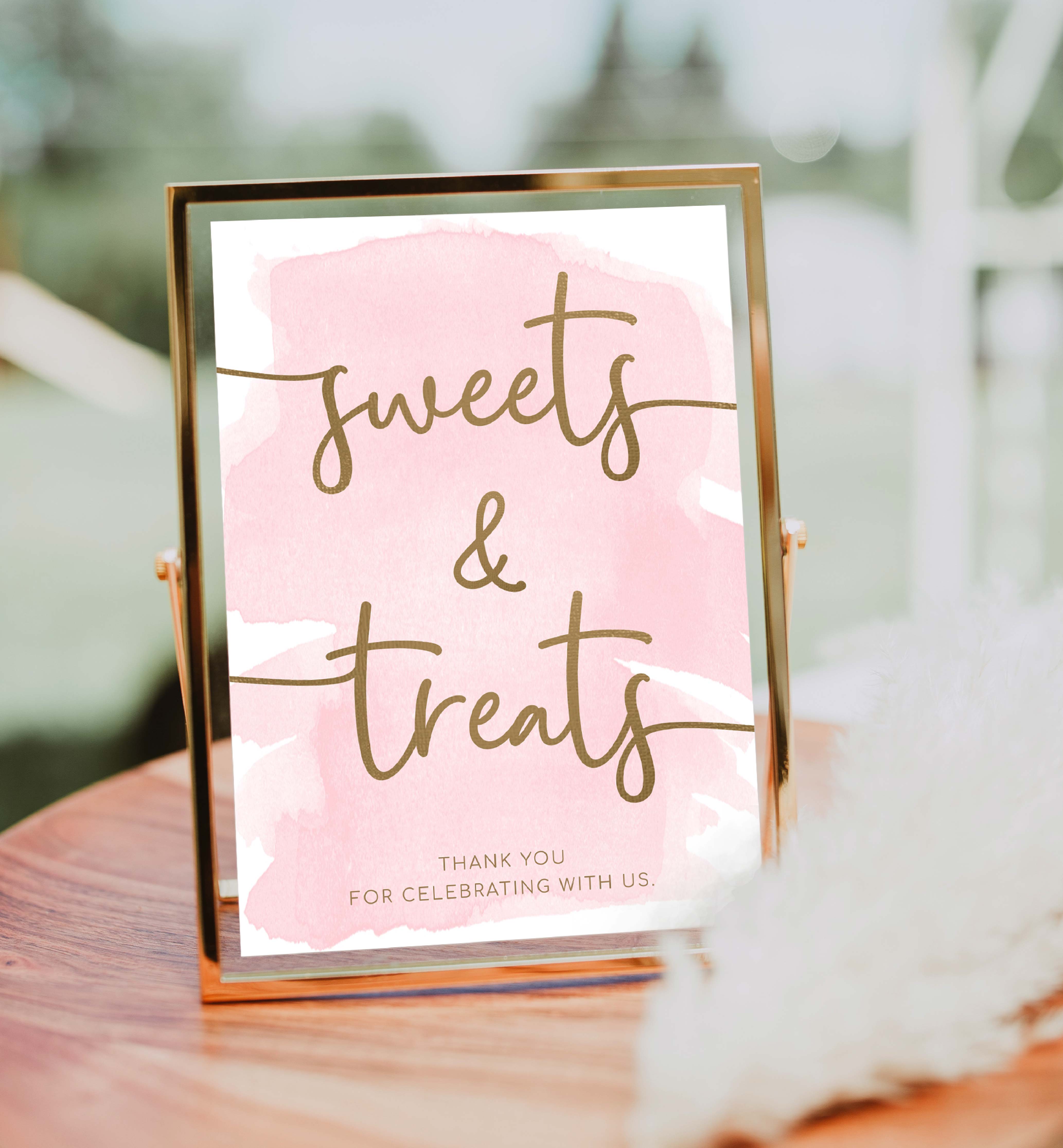 WAT-PNK-7-B1928 - WATERCOLOUR PINK - GOLD - SWEETS AND TREATS SIGN design preview