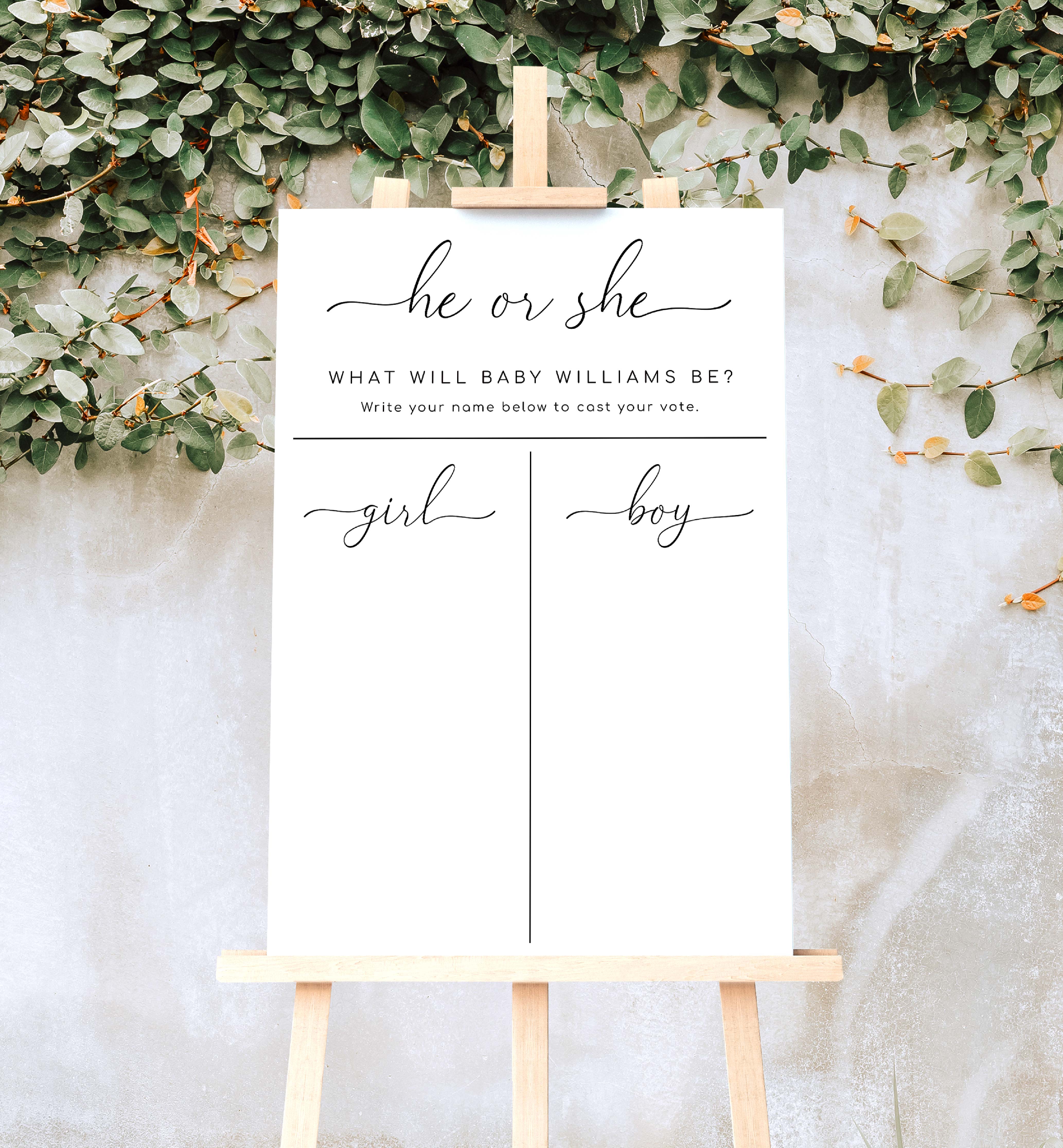 QSC-WHT-7-B2739 - QUINN SCRIPT - WHITE - GENDER REVEAL VOTING BOARD design preview