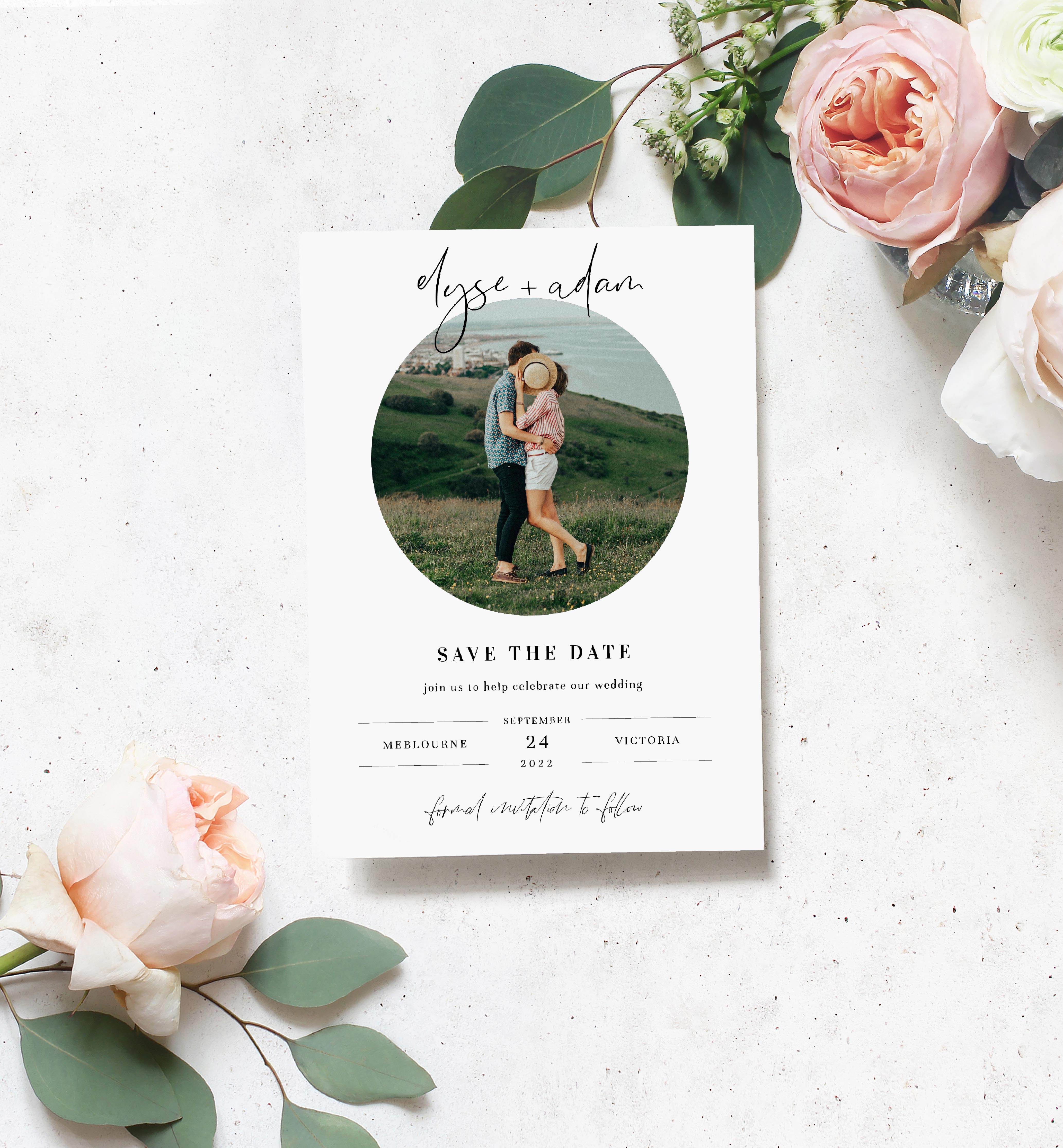 GIG-WHT-1-B713 - GIGI SCRIPT - WHITE - PHOTO SAVE THE DATE design preview