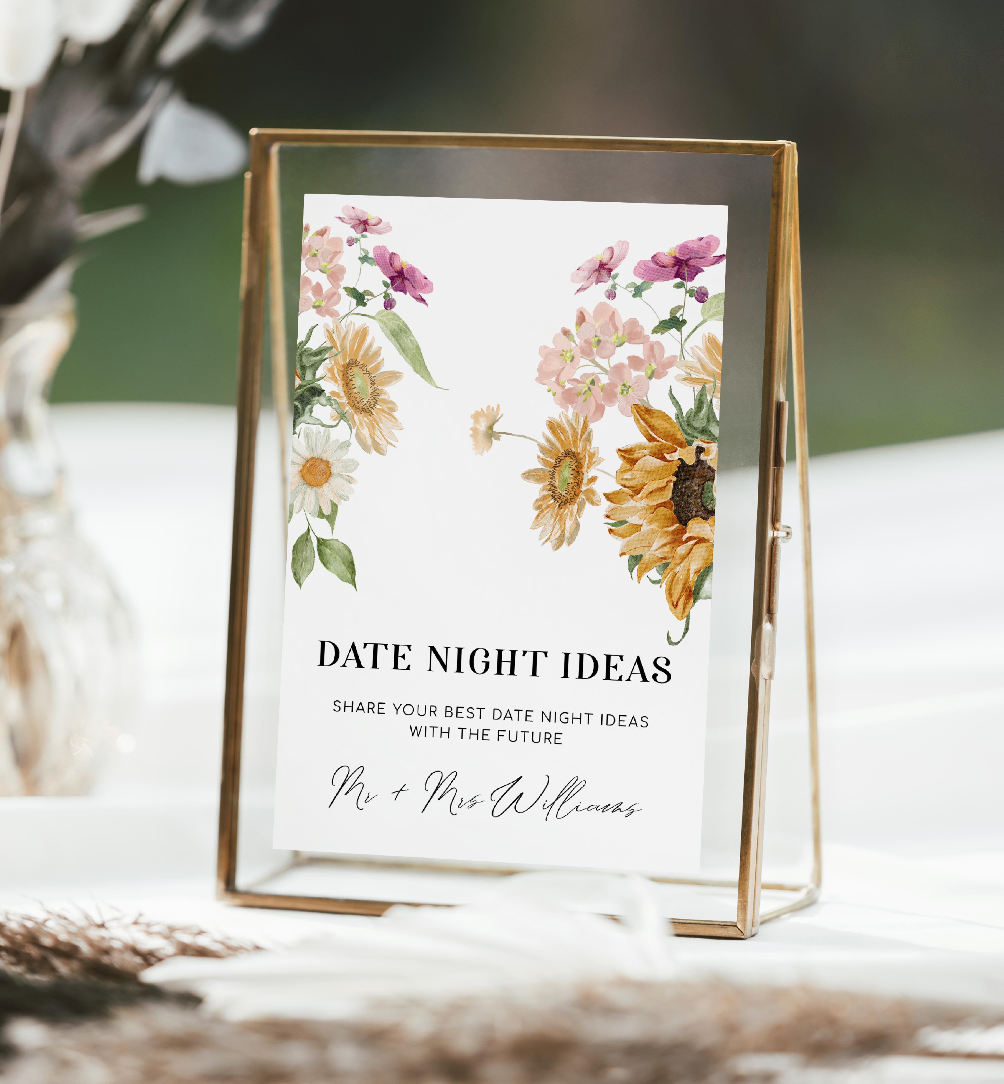 MEW-WHT-7-B2256 - MEWS FLORAL - WHITE - DATE NIGHT IDEAS SIGN AND CARD SET design preview