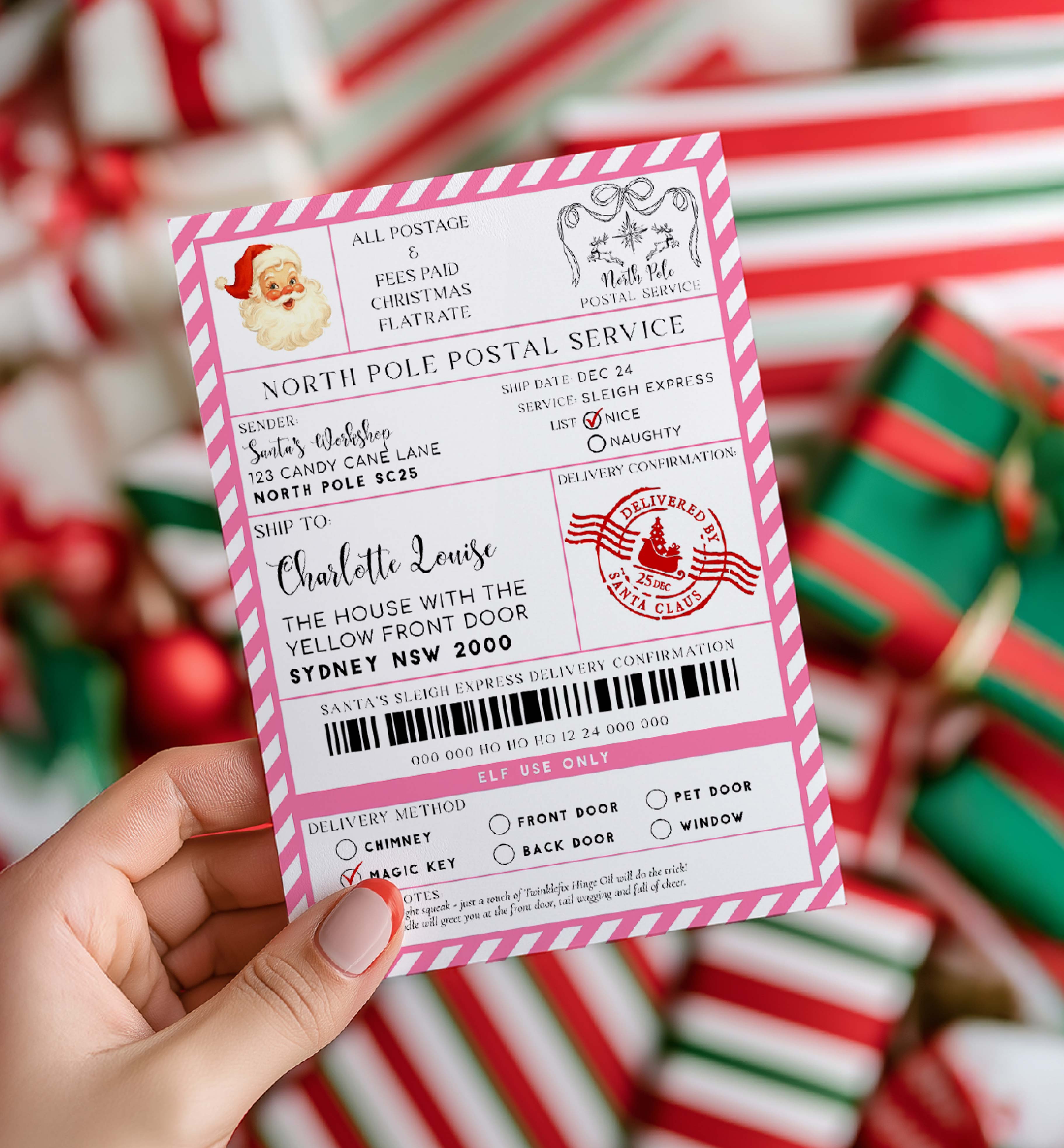 SAW-PNK-6-B3735 - SANTAS WORKSHOP - PINK - SHIPPING LABEL design preview