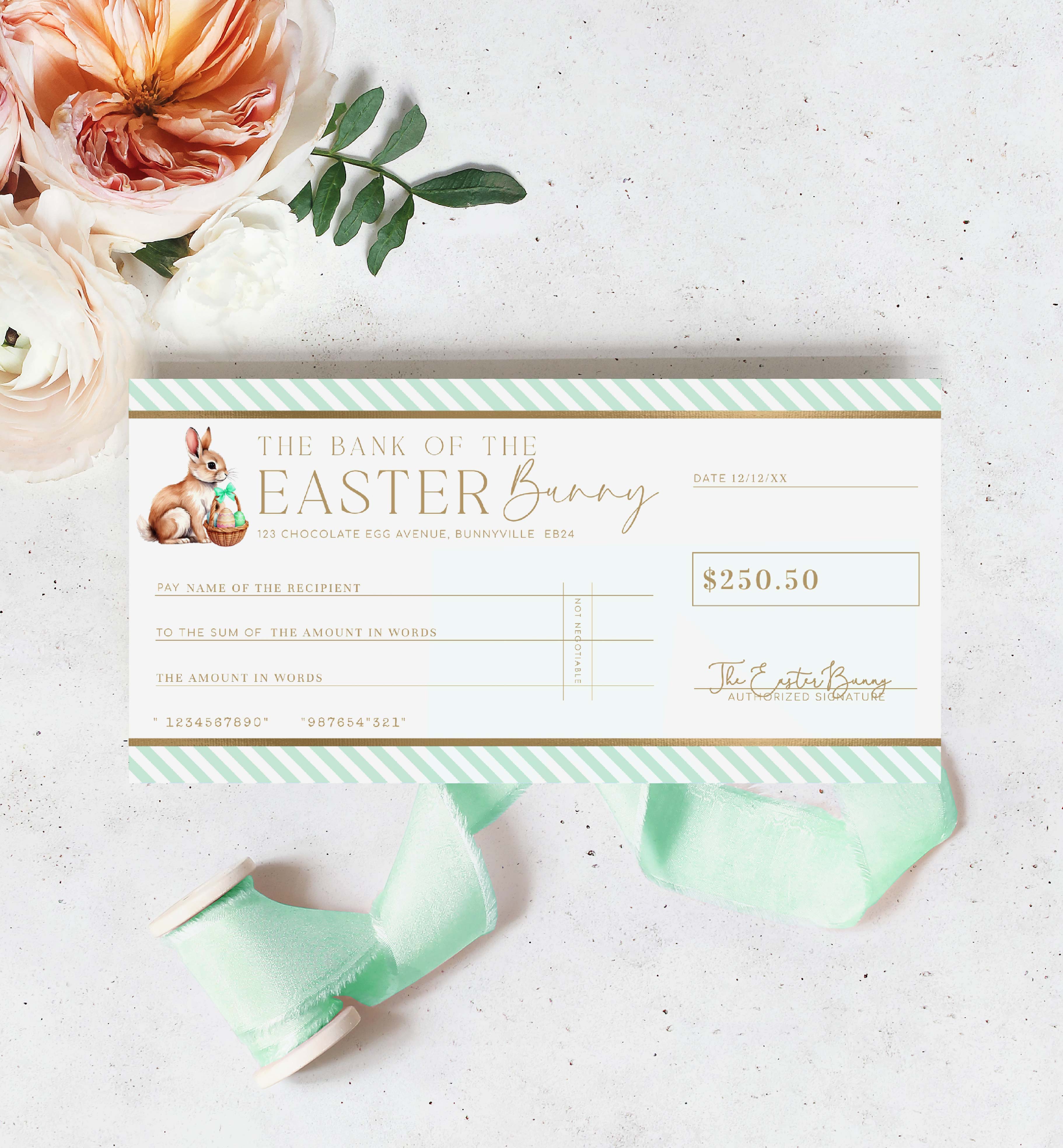 STR-GRE-14-B3483 - STRIPE - GREEN - EASTER CHEQUE CERTIFICATE design preview