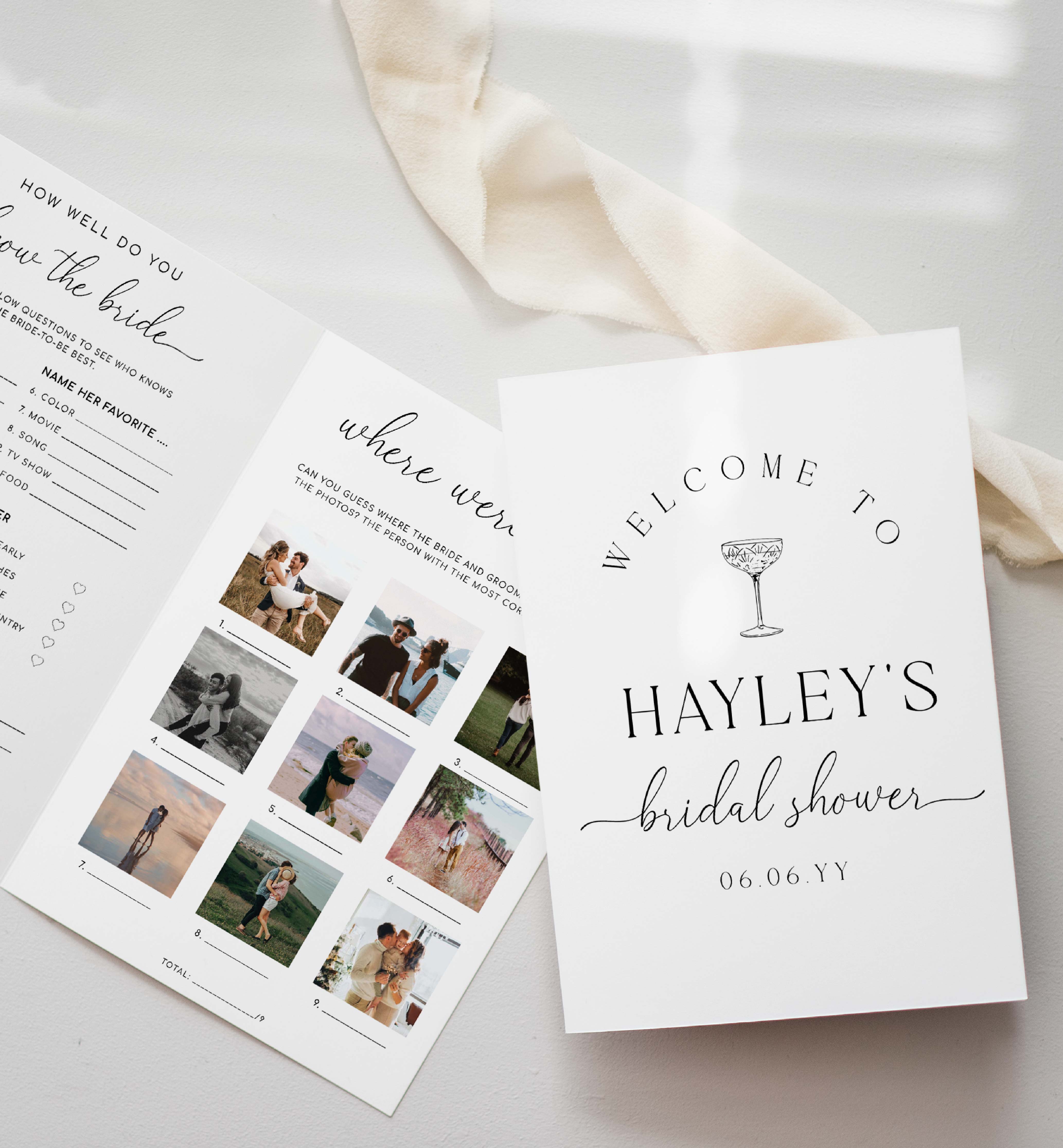 QIN-WHT-10-B3036 - QUINN SCRIPT - WHITE - BRIDAL SHOWER GAME BOOKLET design preview