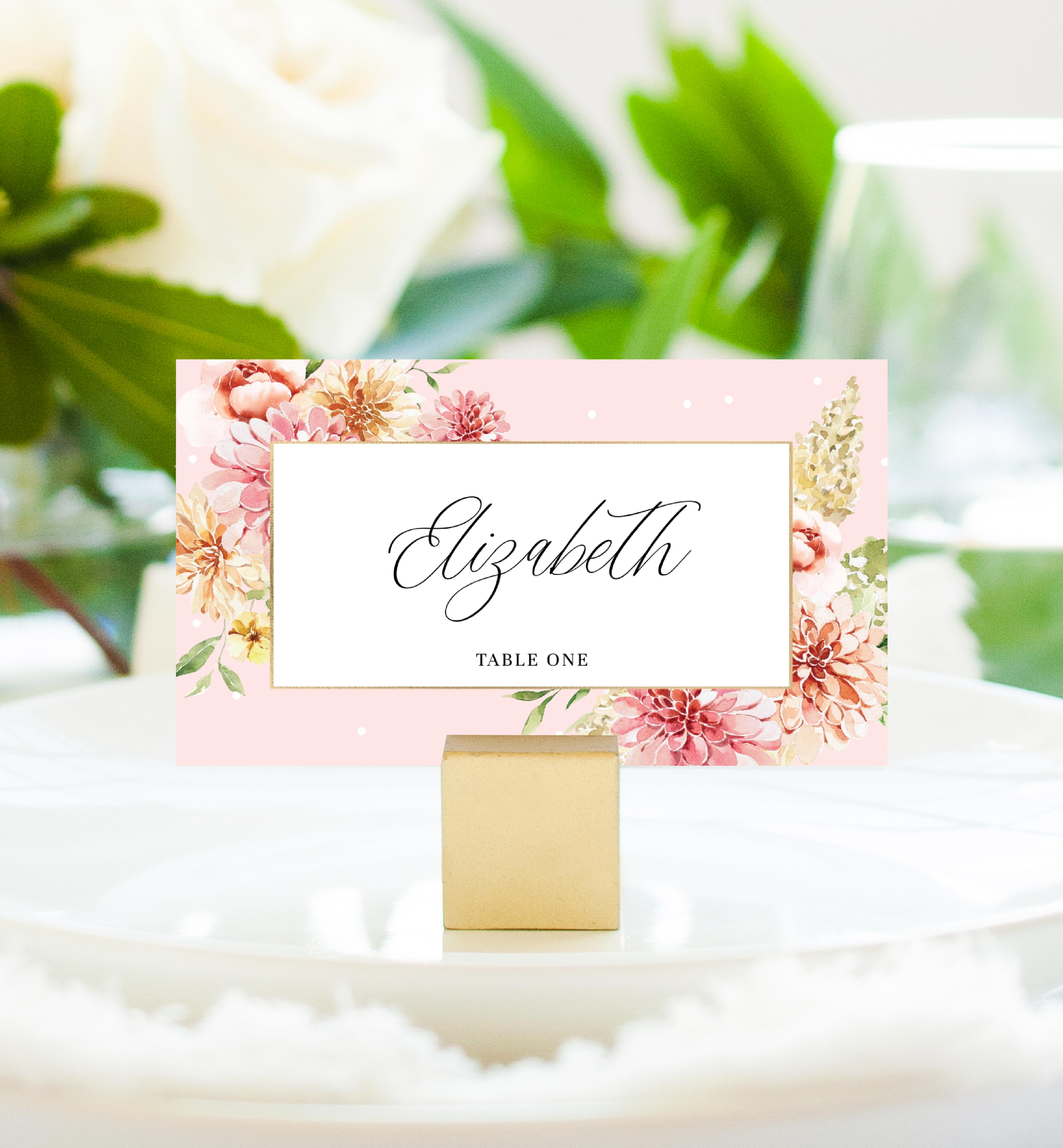 QIN-PNK-5-B1729 - QUINN FLORAL - PINK - FLAT PLACE CARDS design preview