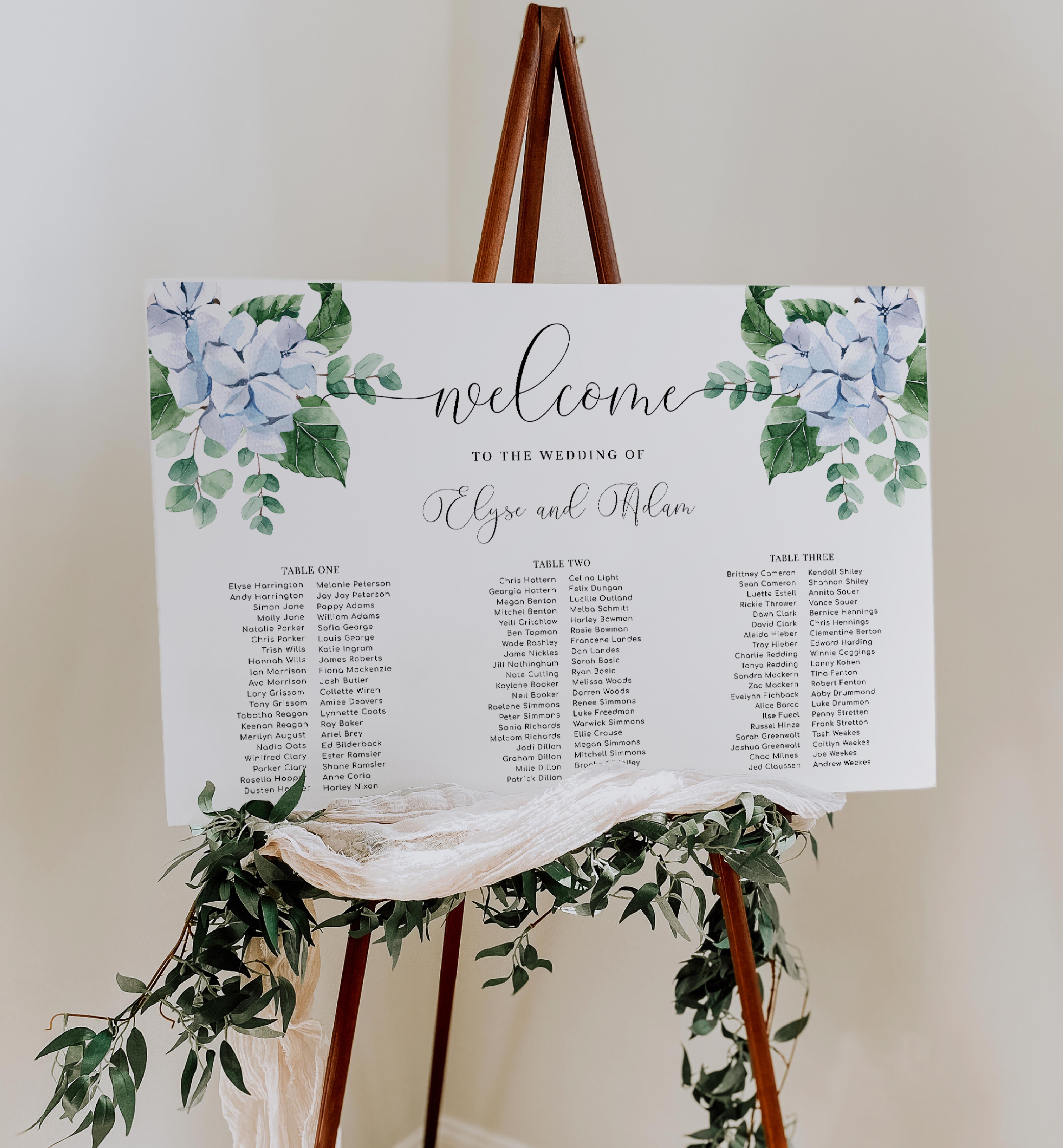 FER-BLU-4-B2386 - FERRAS BLOSSOM - BLUE - SEATING CHART 3 BANQUET TABLES design preview