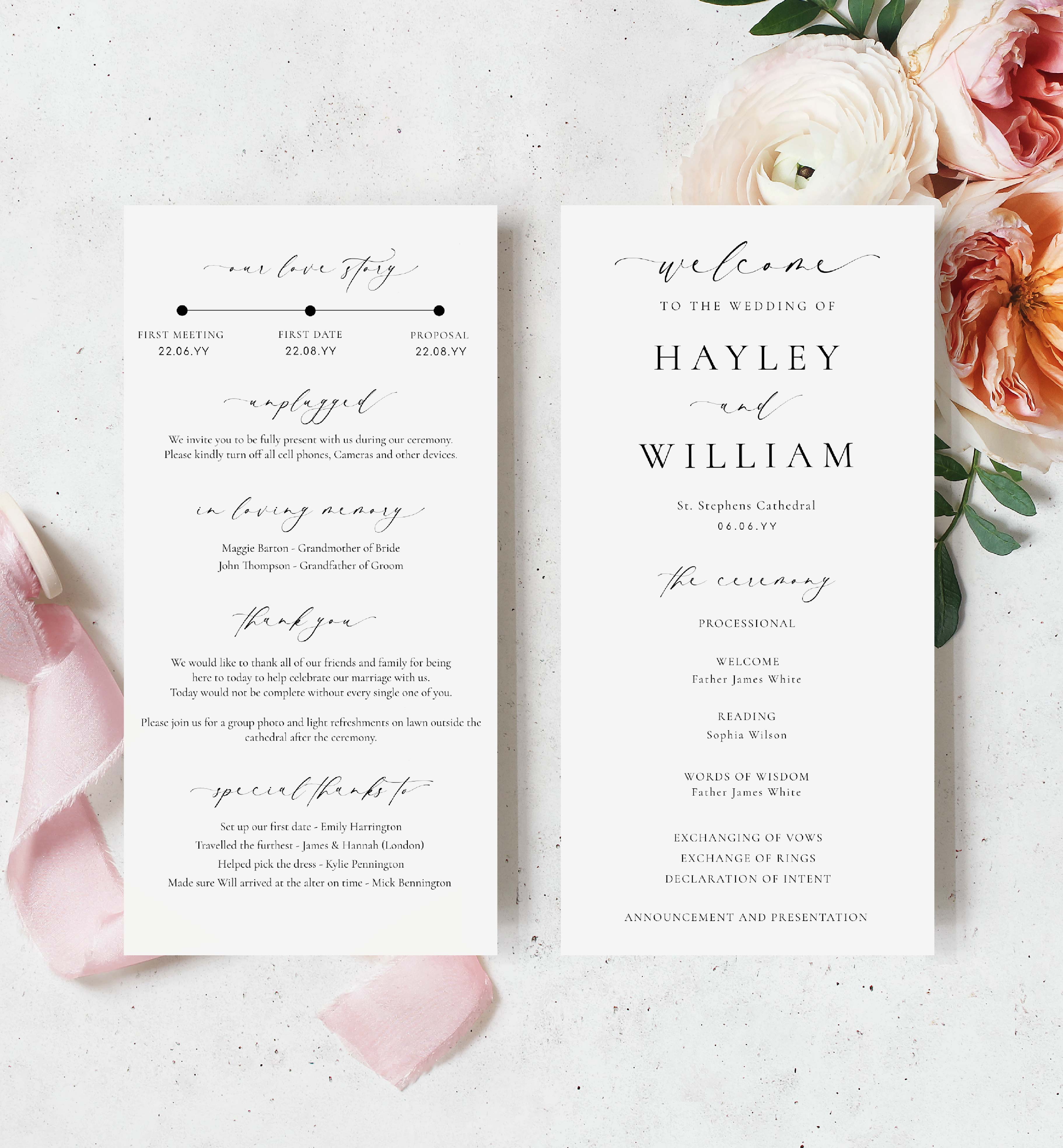 ELE-WHT-11-B3178 - ELLESMERE - WHITE - WEDDING PROGRAM design preview