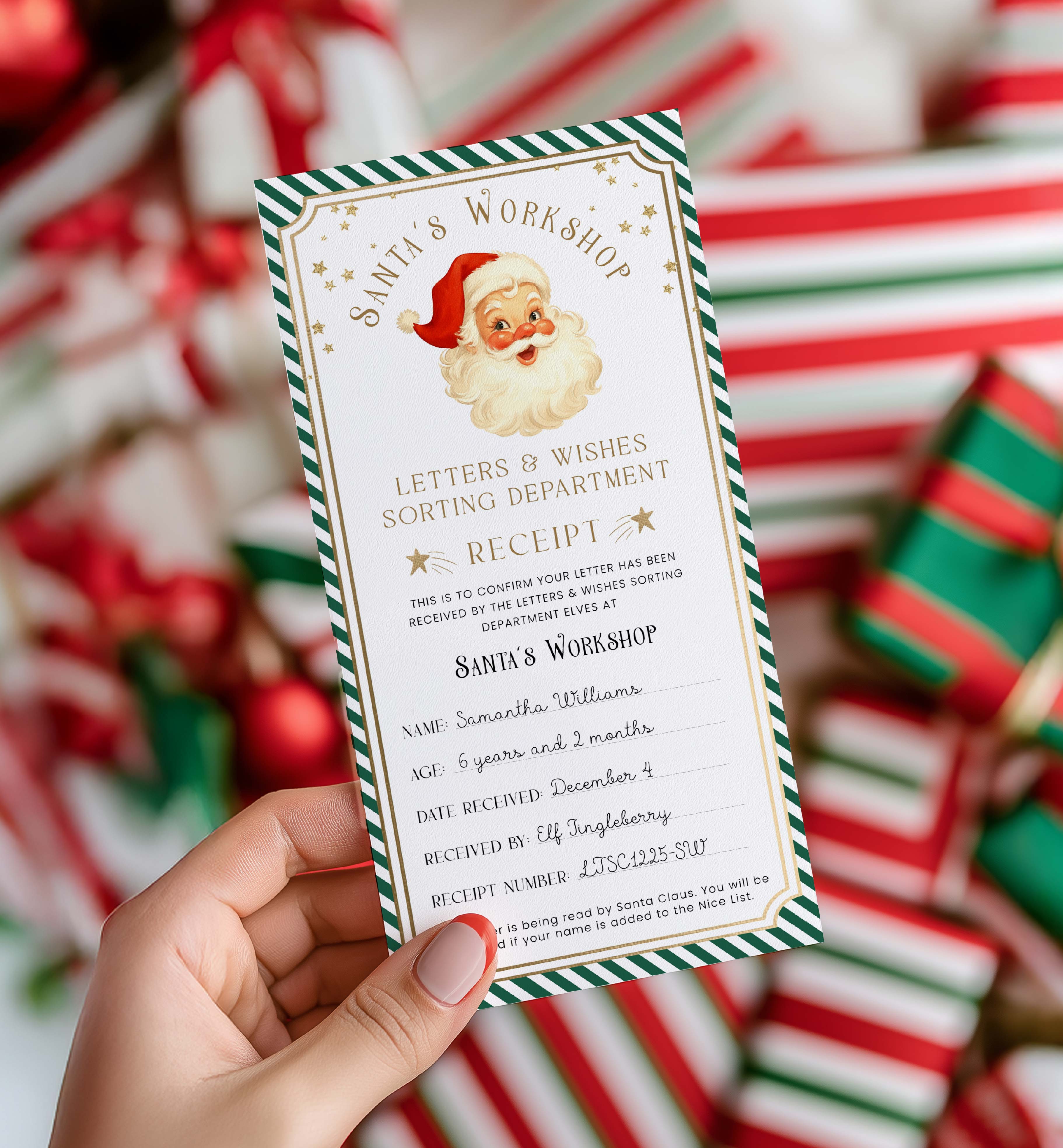 SAW-GRE-24-B3720 - SANTAS WORKSHOP - GREEN - LETTER TO SANTA RECEIPT design preview
