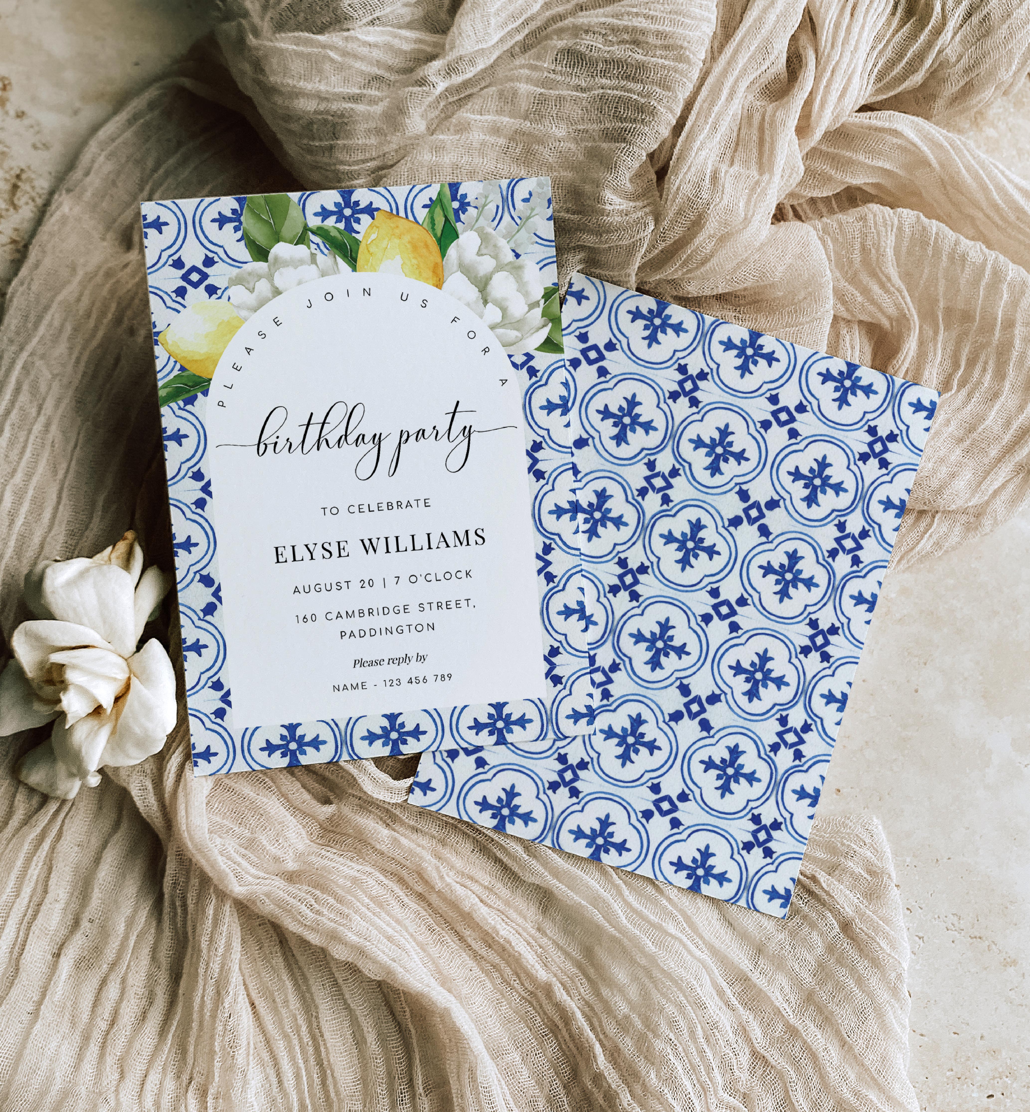 MED-BLU-1-B2534 - THE MED - LEMONS - BIRTHDAY INVITATION - ARCH design preview