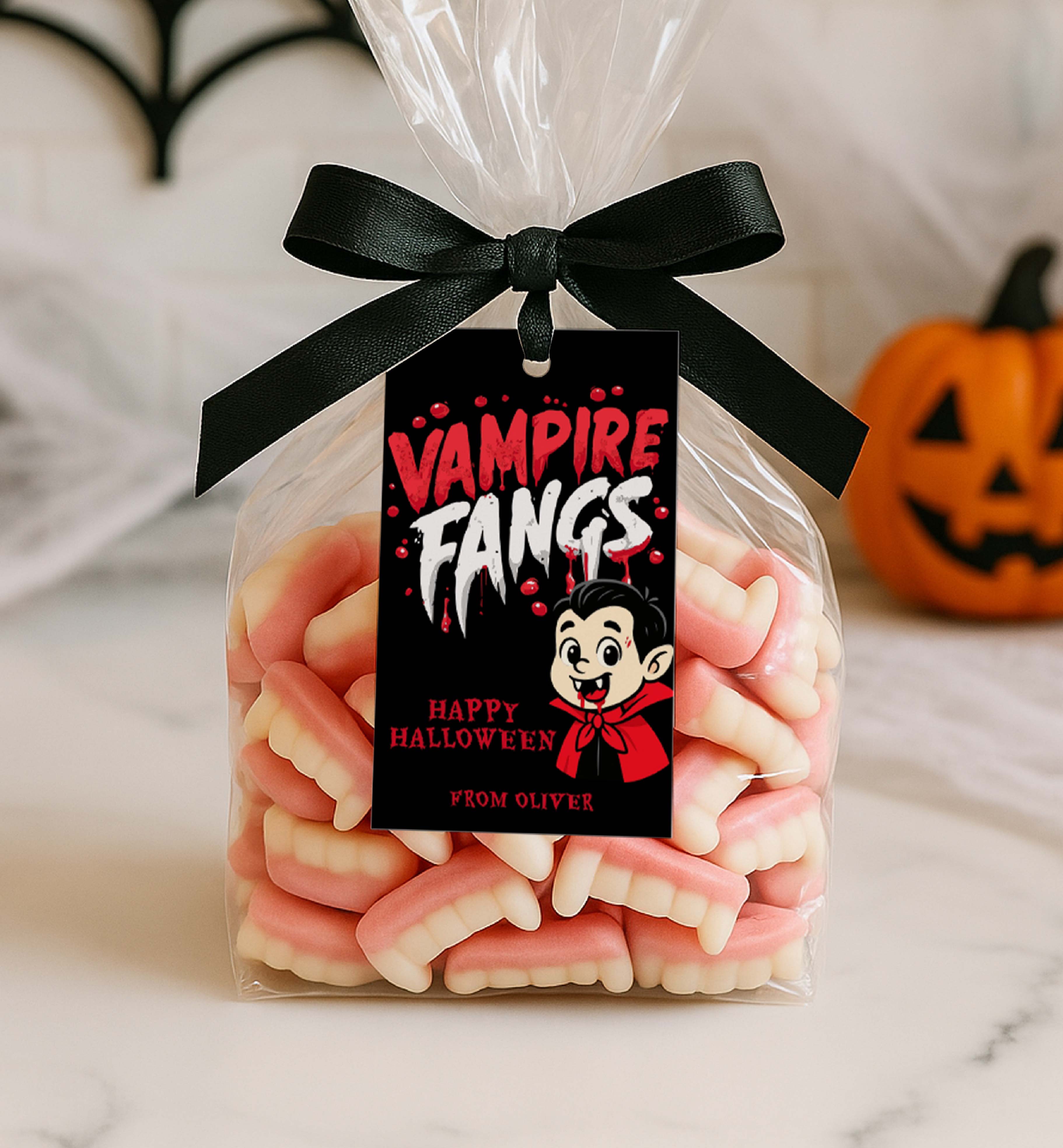 HAL-BLK-6-B3684 - HALLOWEEN - BLACK - VAMPIRE FANGS TAG design preview