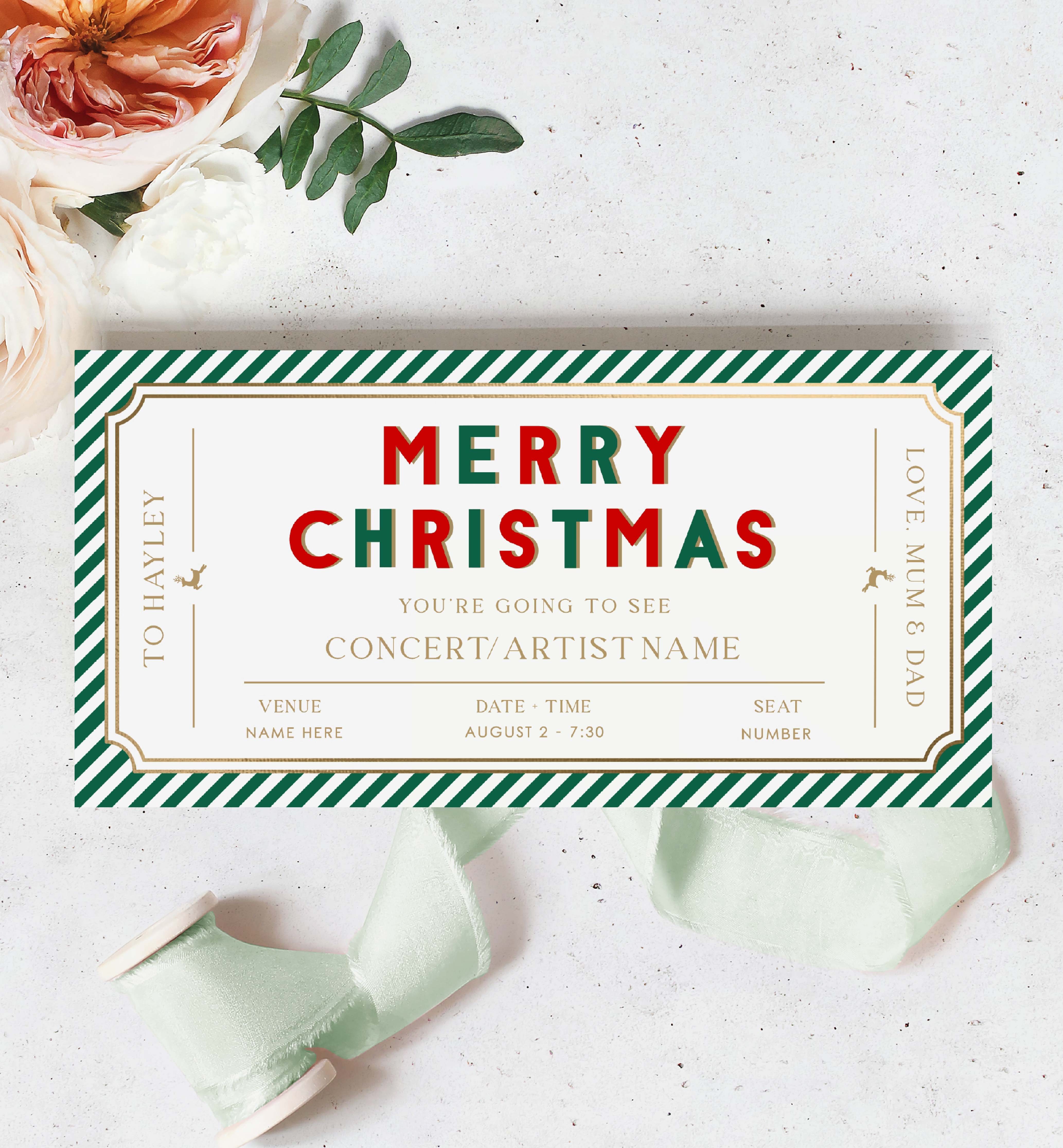 STR-GRD-14-B2860 - STRIPE - GREEN RED - CHRISTMAS CONCERT GIFT VOUCHER design preview