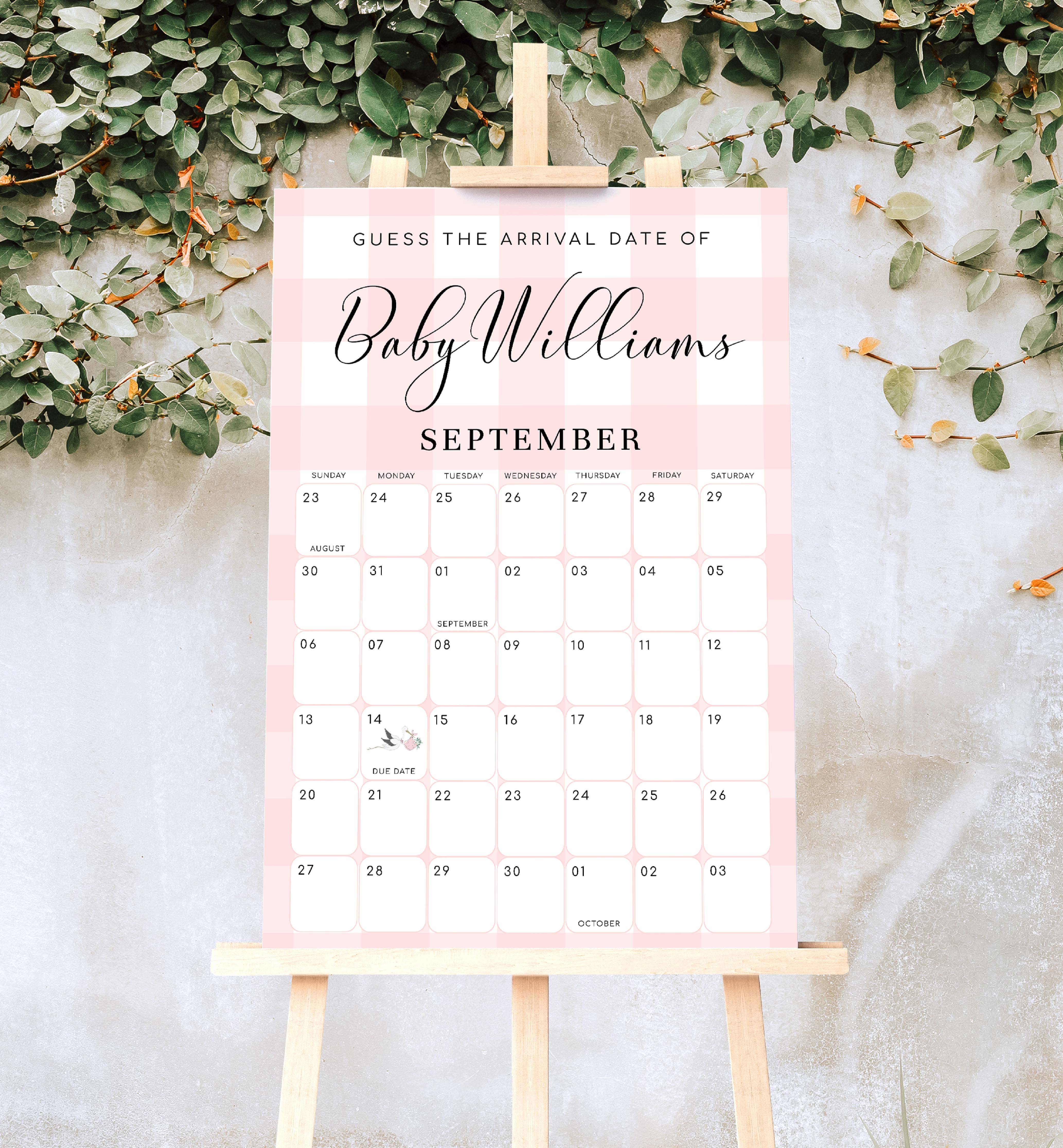GIN-PNK-10-B2762 - GINGHAM - PINK - GUESS THE ARRIVAL DATE SIGN design preview
