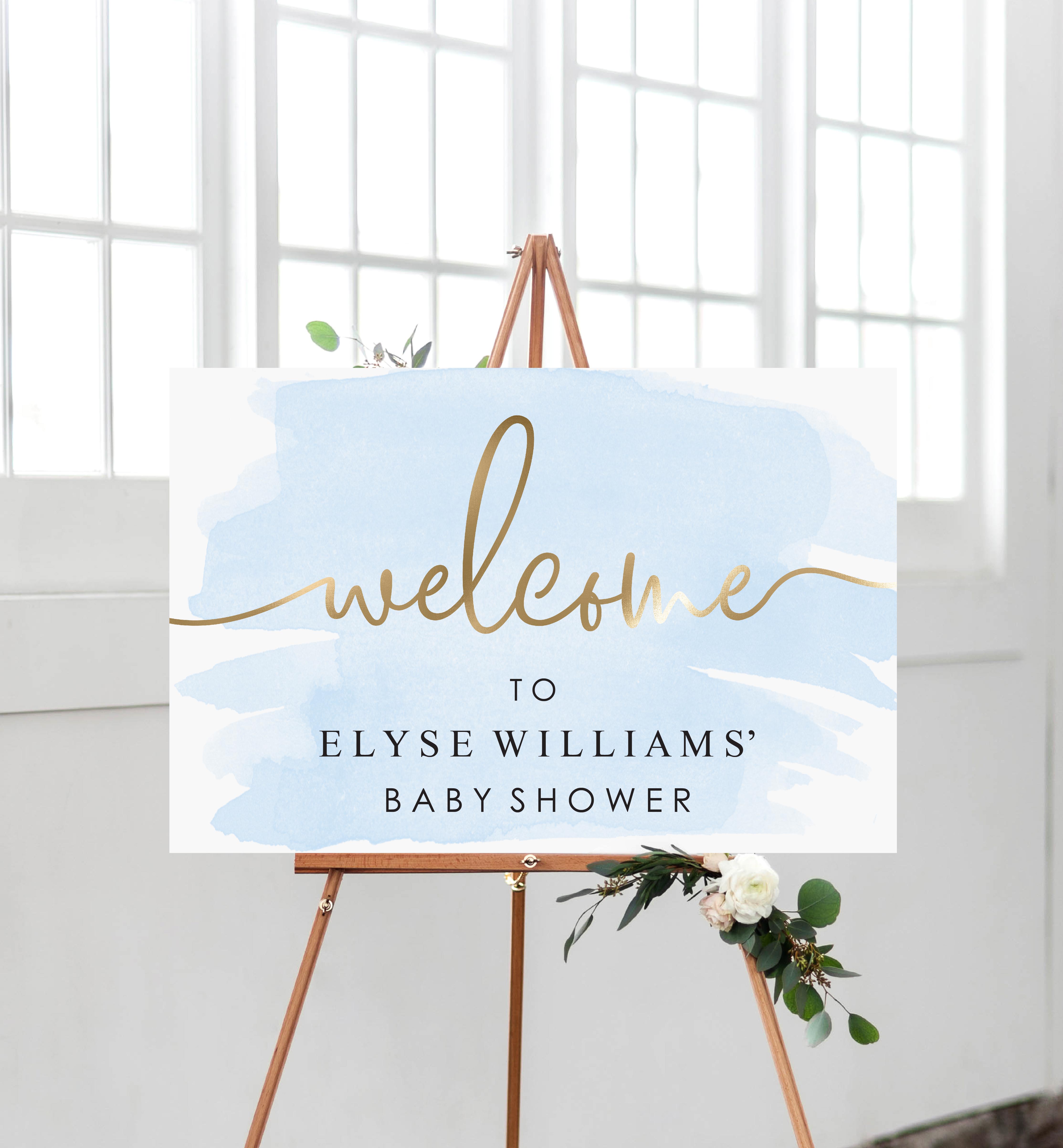 WAT-BLU-3-B005 - WATERCOLOUR BLUE GOLD - WELCOME SIGN - LANDSCAPE design preview