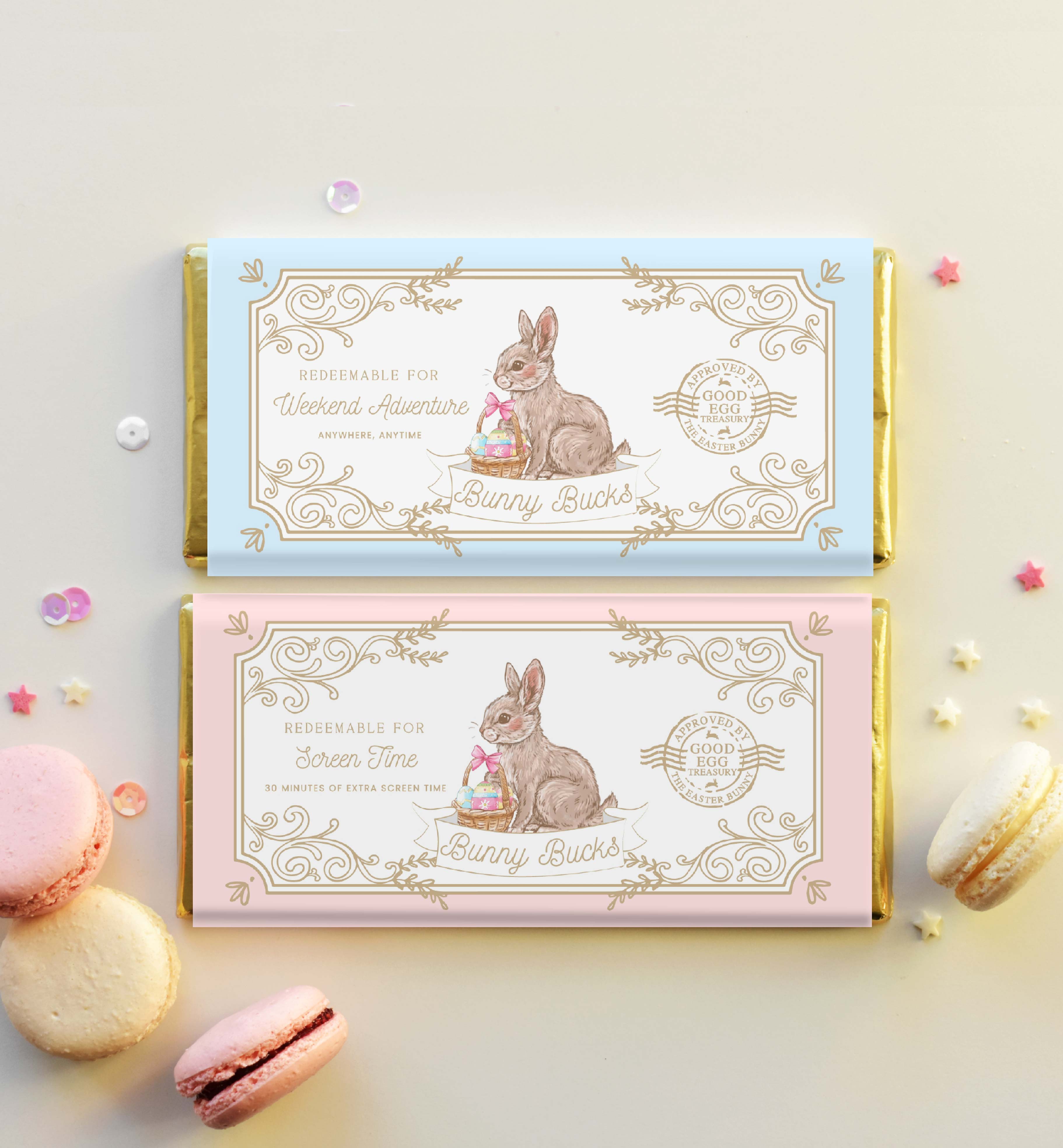 EAS-MLT-14-B3130 - EASTER - MULTI - BUNNY BUCKS CHOCOLATE WRAPPER design preview