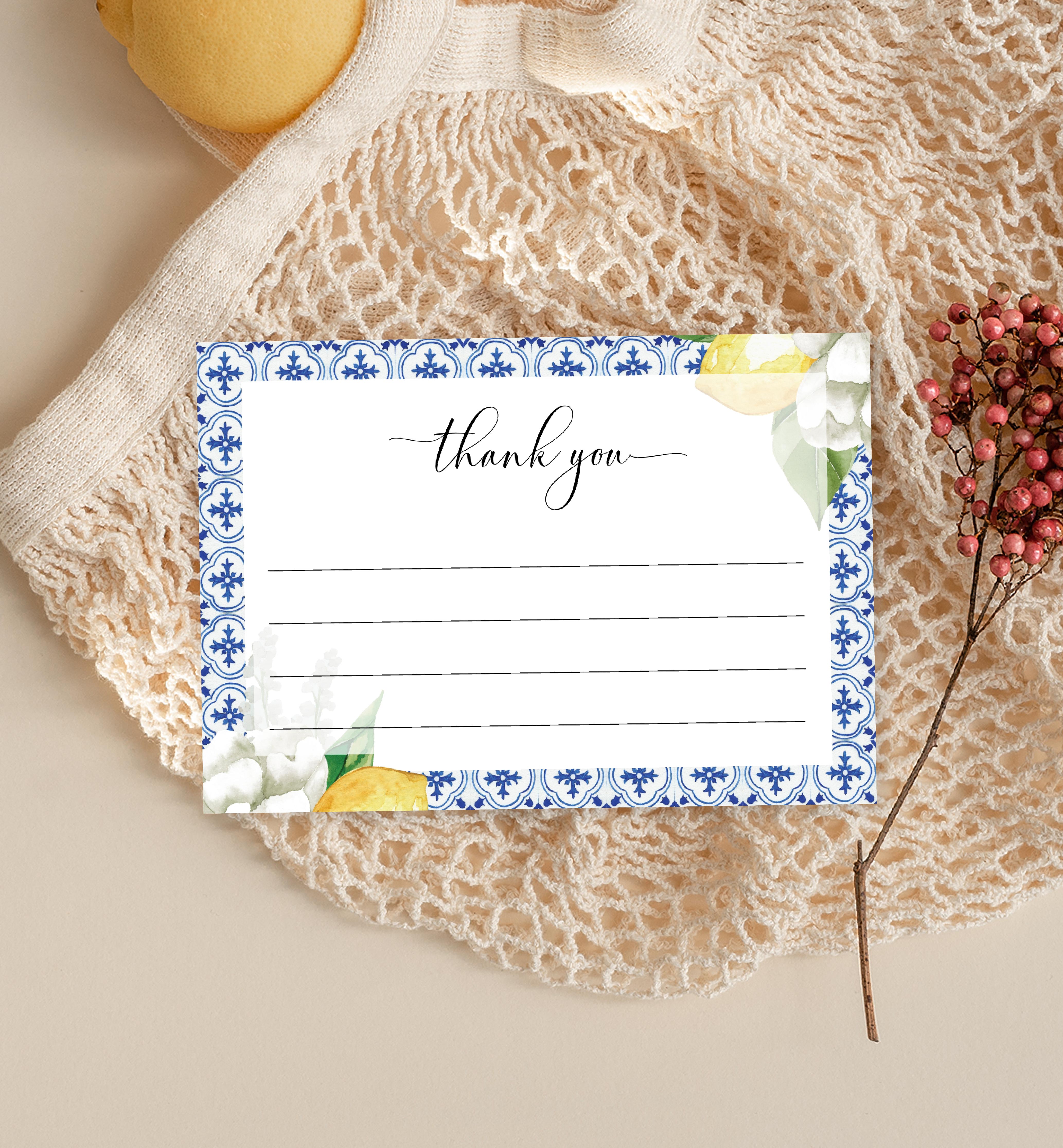 MED-BLU-8-B1019 - THE MED - LEMONS - THANK YOU CARD design preview