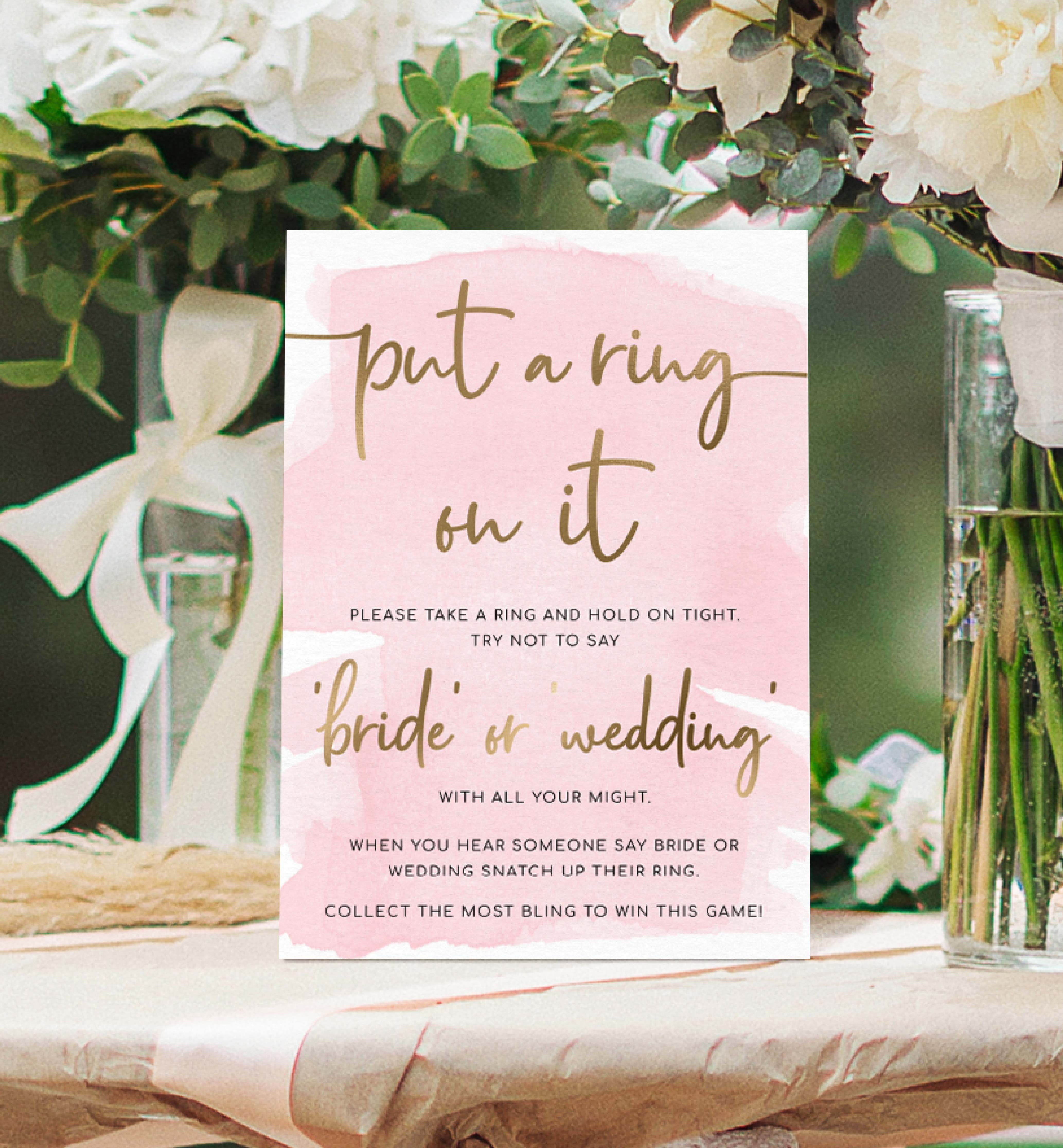 WAT-PNK-7-B152 - WATERCOLOUR PINK - GOLD - THE RING GAME SIGN design preview
