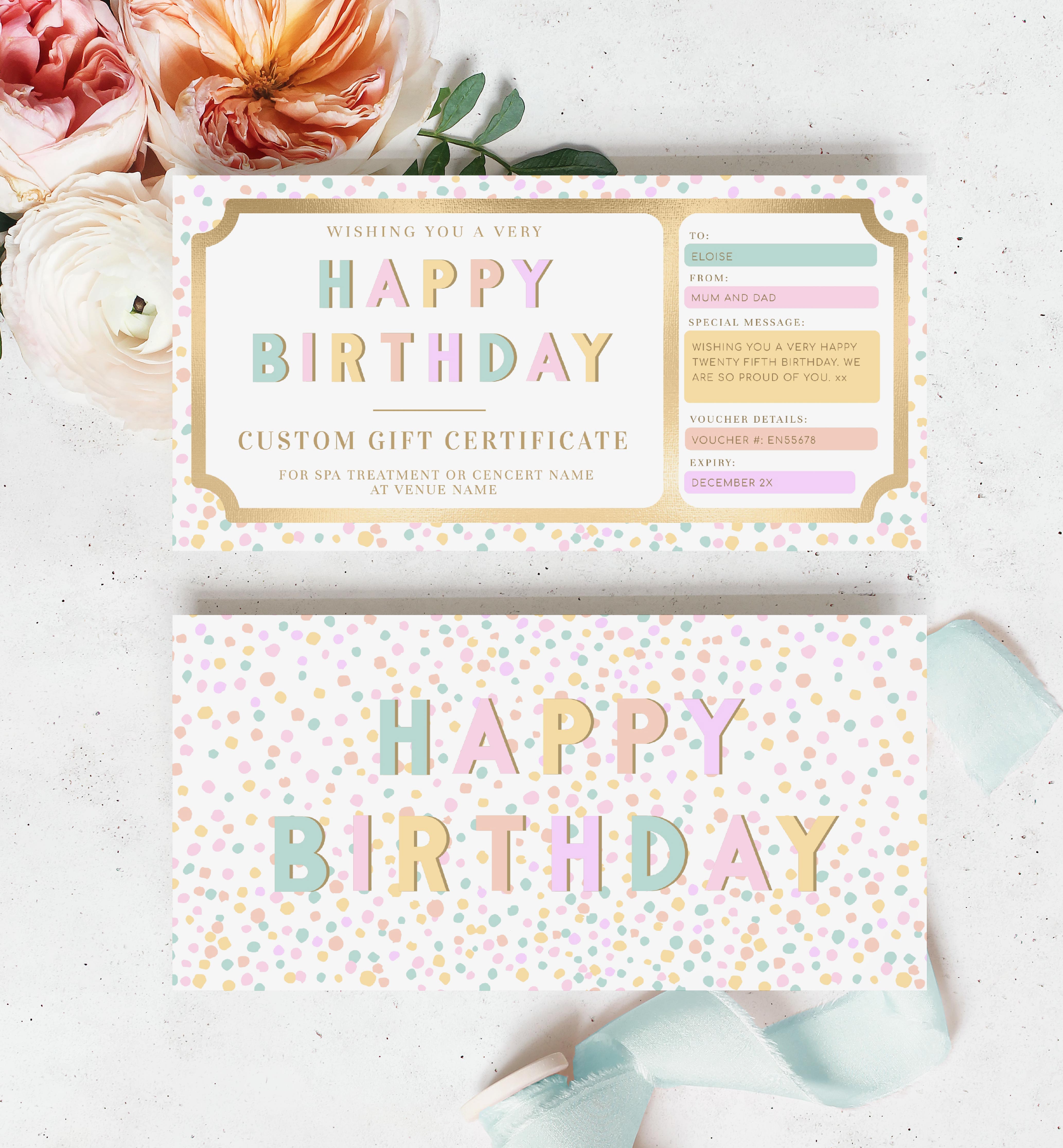 DOT-PBM-14-B3329 - DOT - PASTEL BLUE MULTI - BIRTHDAY GIFT CERTIFICATE design preview