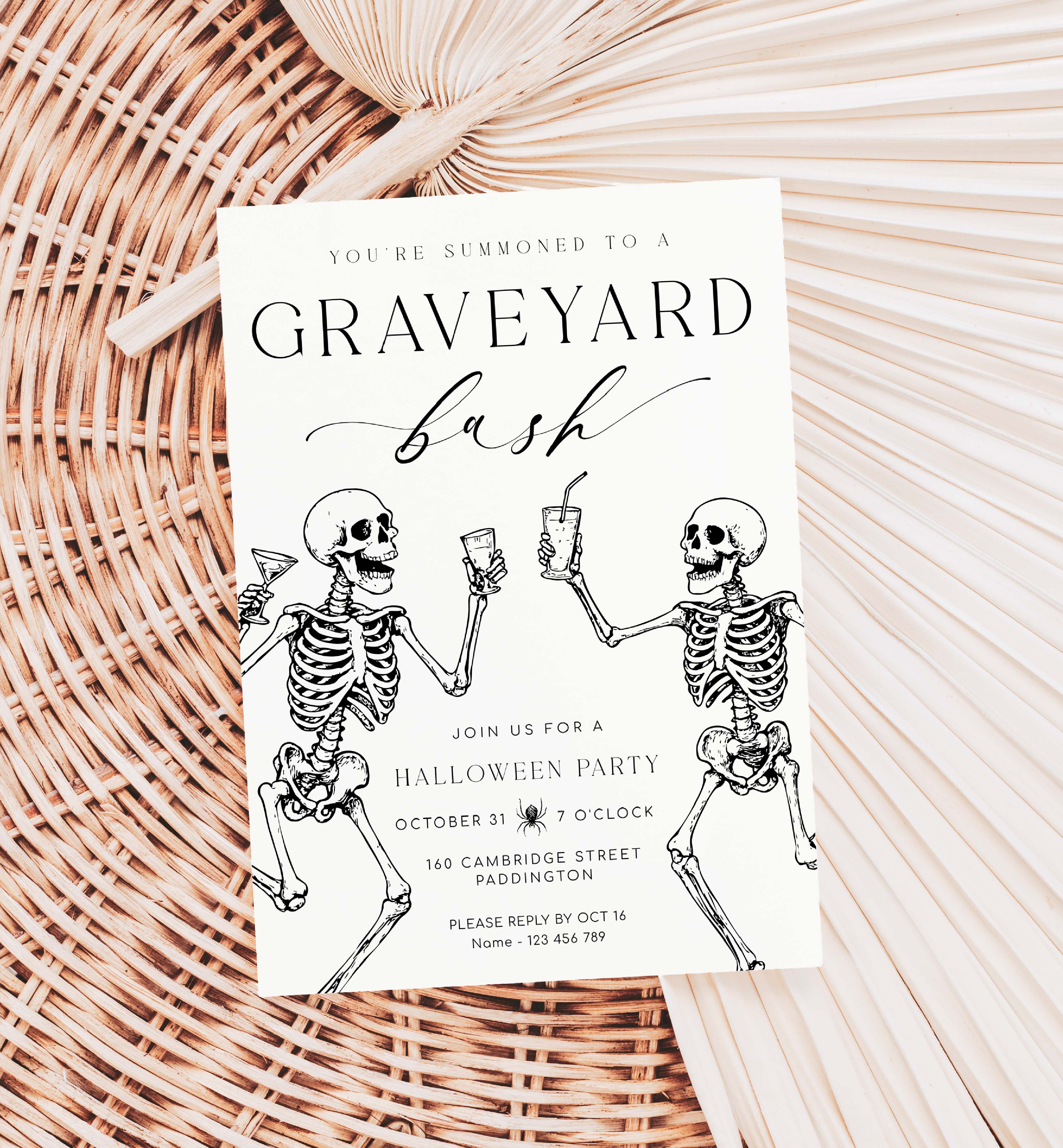 HAL-BLK-1-B3698 - HALLOWEEN - WHITE - GRAVEYARD BASH INVITATION design preview