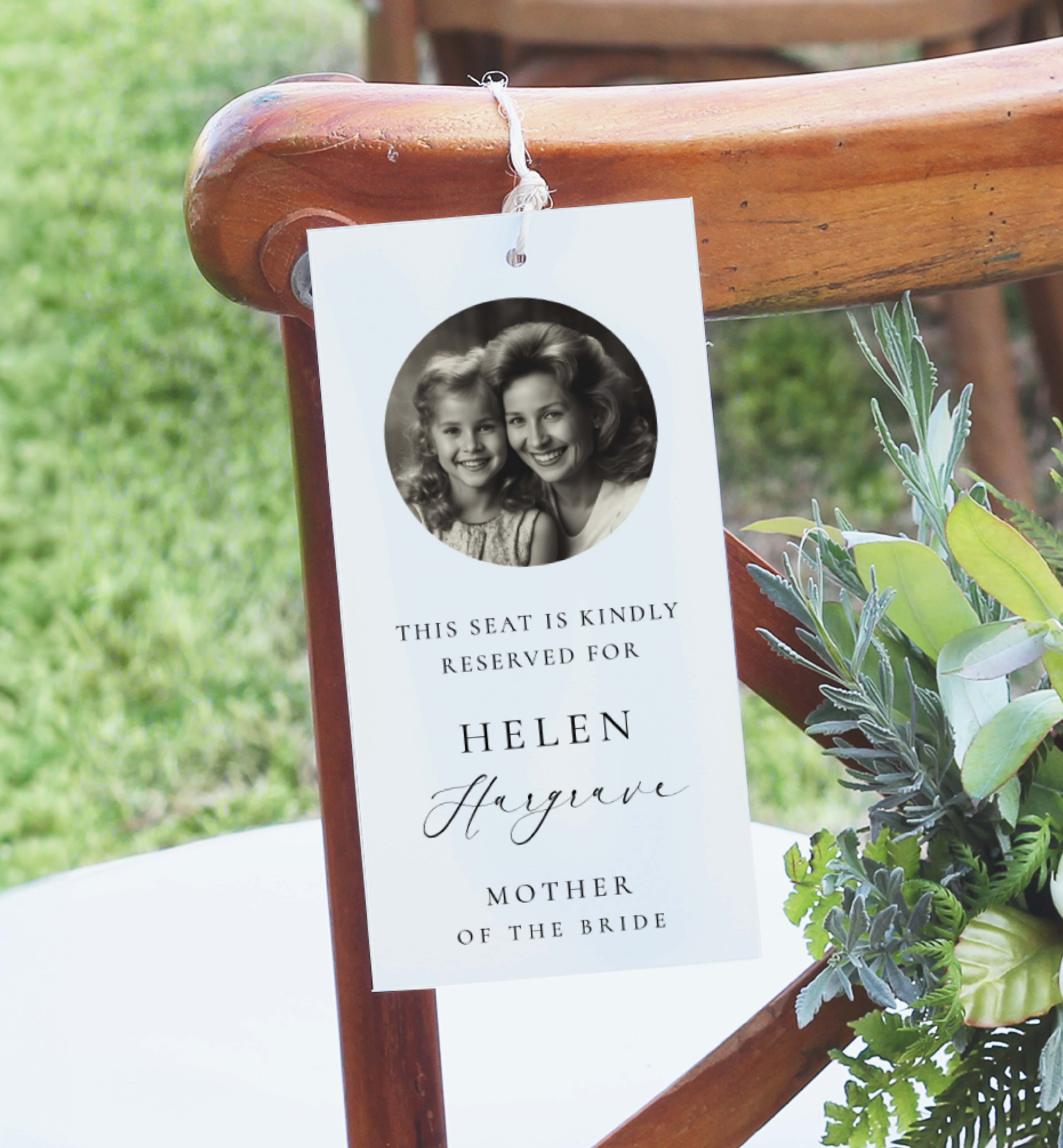 ELE-WHT-6-B3327 - ELLESMERE - WHITE - PHOTO RESERVED SEAT TAG design preview