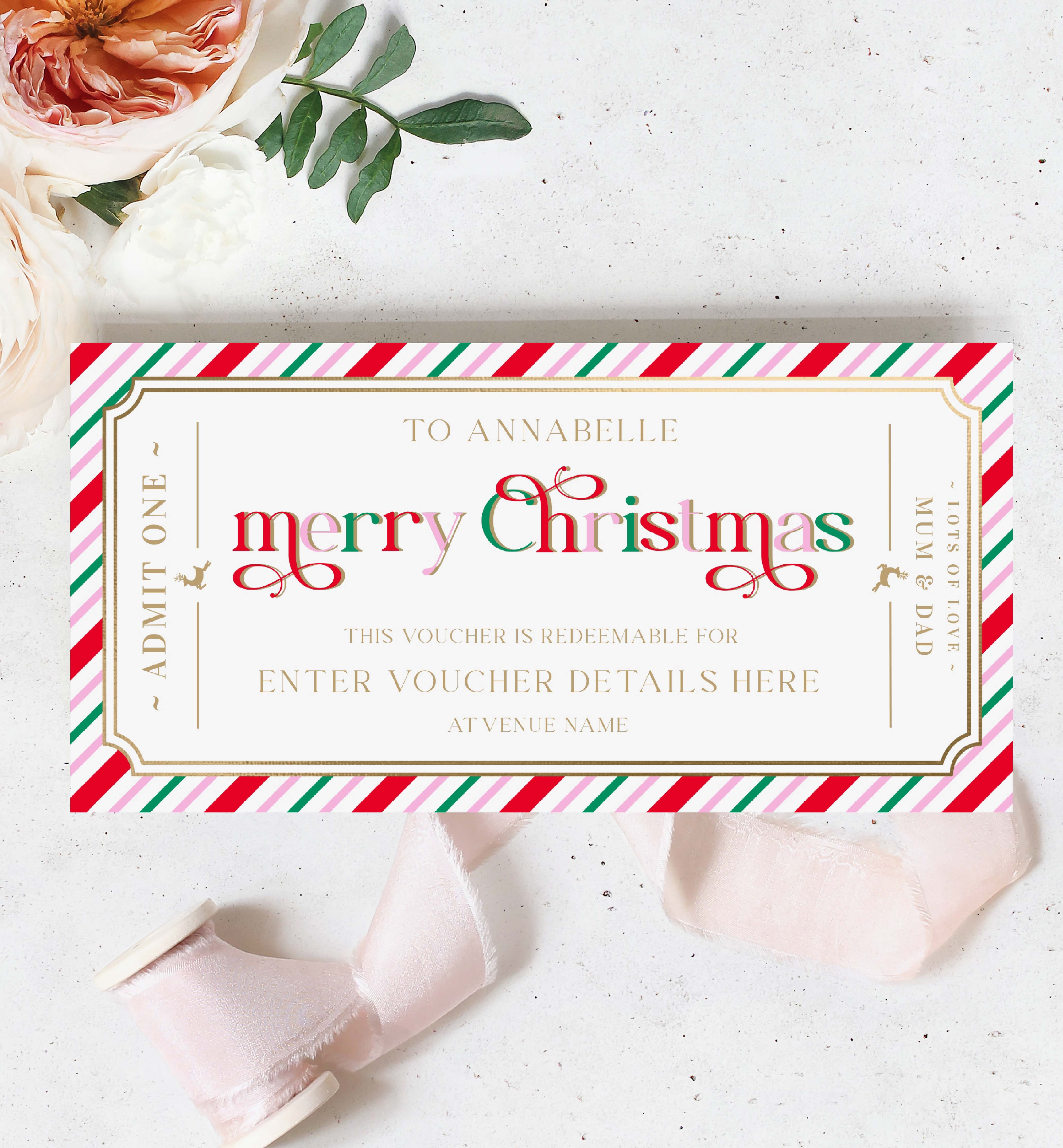 STR-PMT-14-B2859 - STRIPE - PINK MULTI - CHRISTMAS GIFT VOUCHER design preview