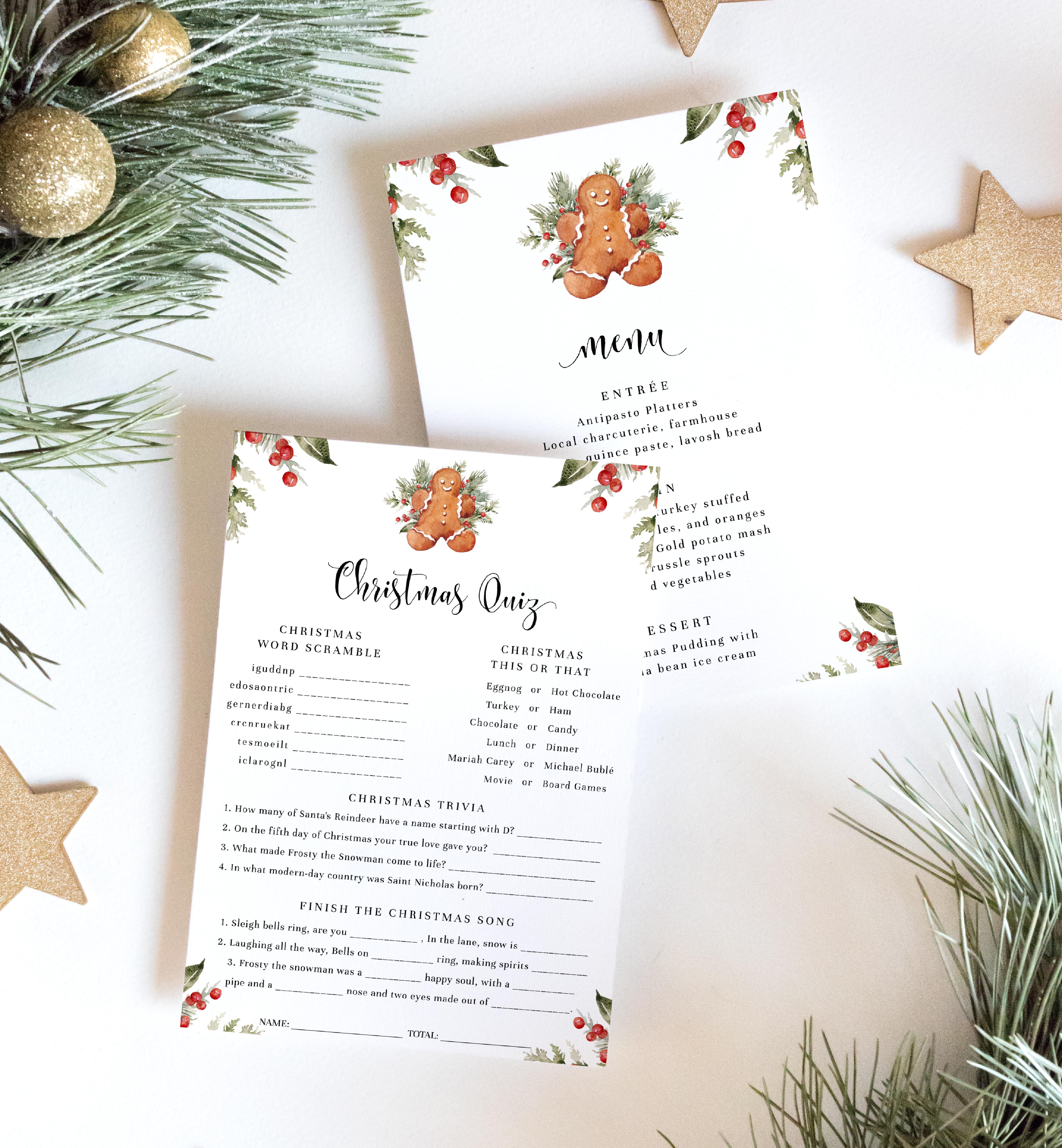 NUT-WHT-10-B2338 - NUTMEG NOEL - GINGERBREAD - WHITE - CHRISTMAS QUIZ AND MENU design preview