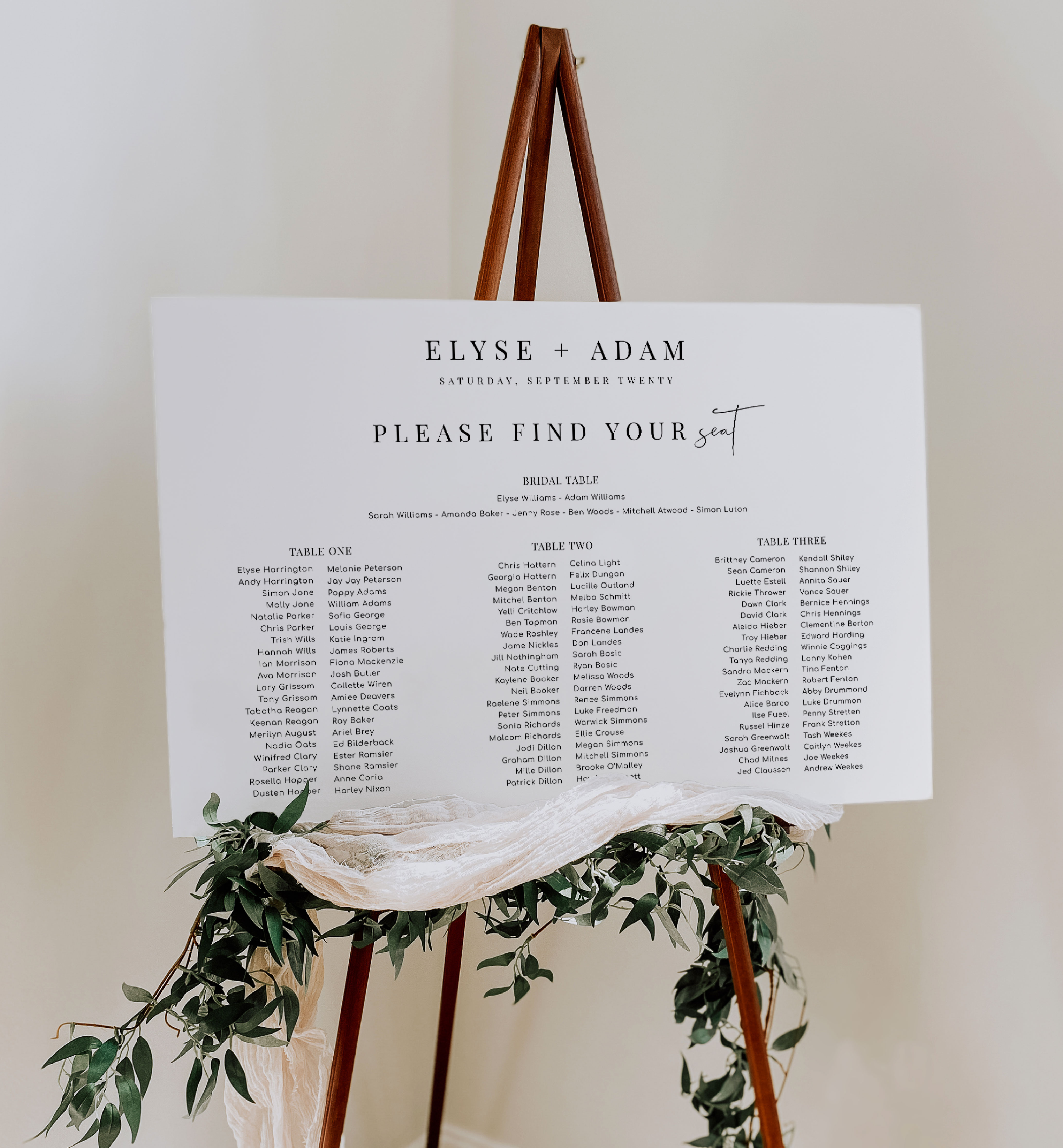EST-WHT-4-B2369 - ESTELLE - WHITE - SEATING CHART - 3 BANQUET TABLES - LANDSCAPE design preview
