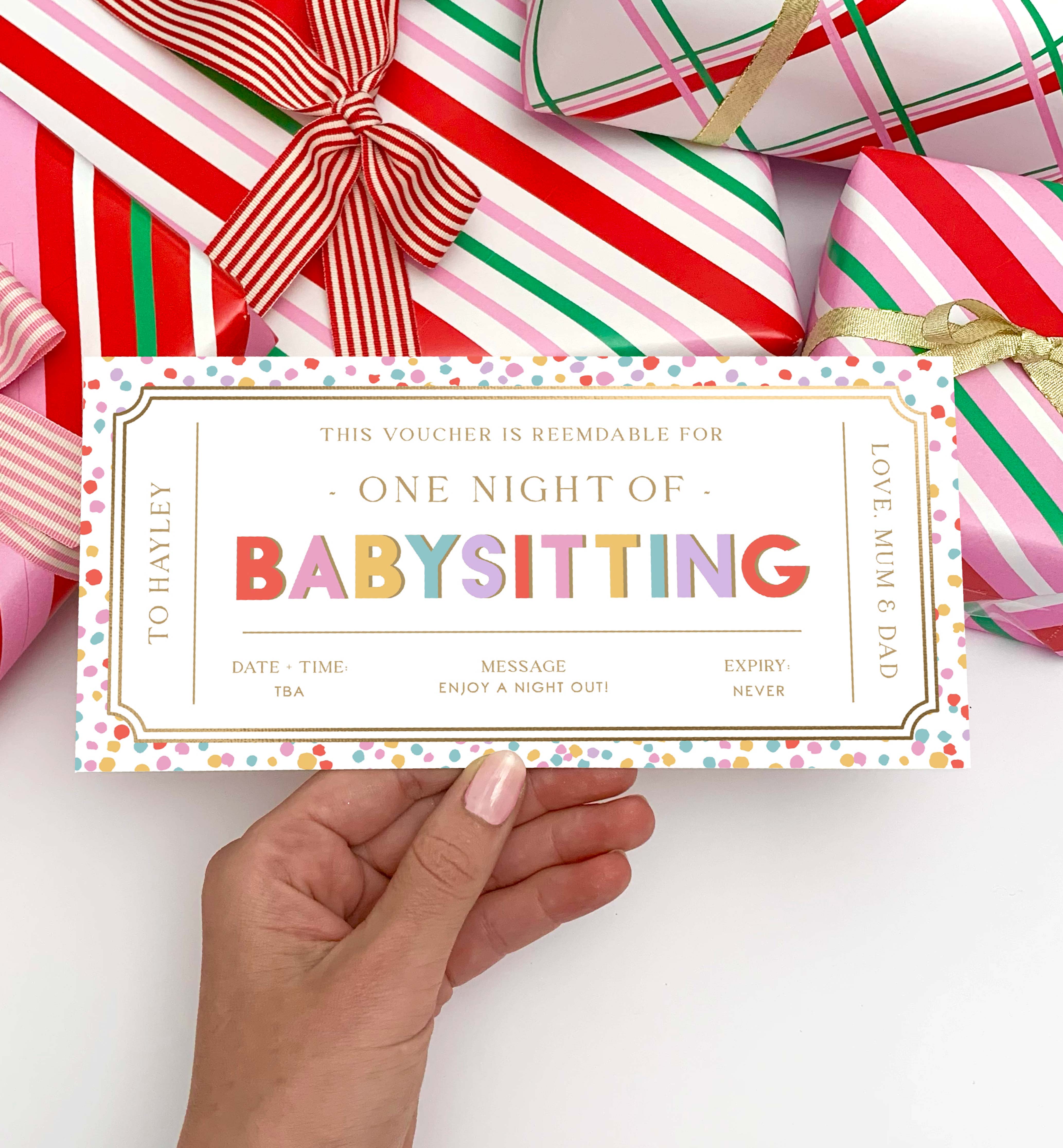 DOT-MLT-14-B3005 - DOT - MULTI - BABYSITTING GIFT CERTIFICATE design preview