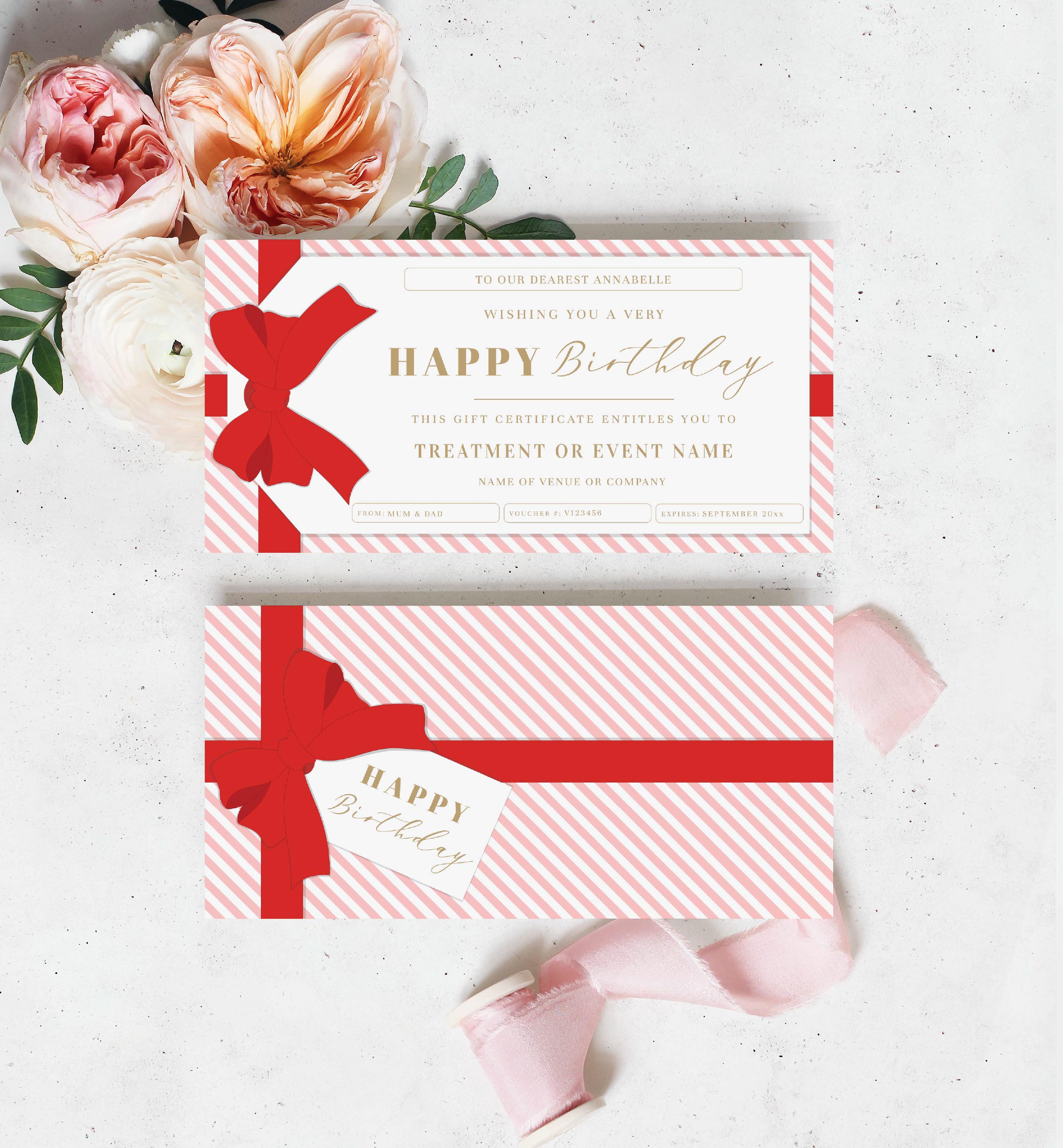STR-RPK-14-B1811 - STRIPE - RED PINK - BIRTHDAY GIFT CERTIFICATE design preview
