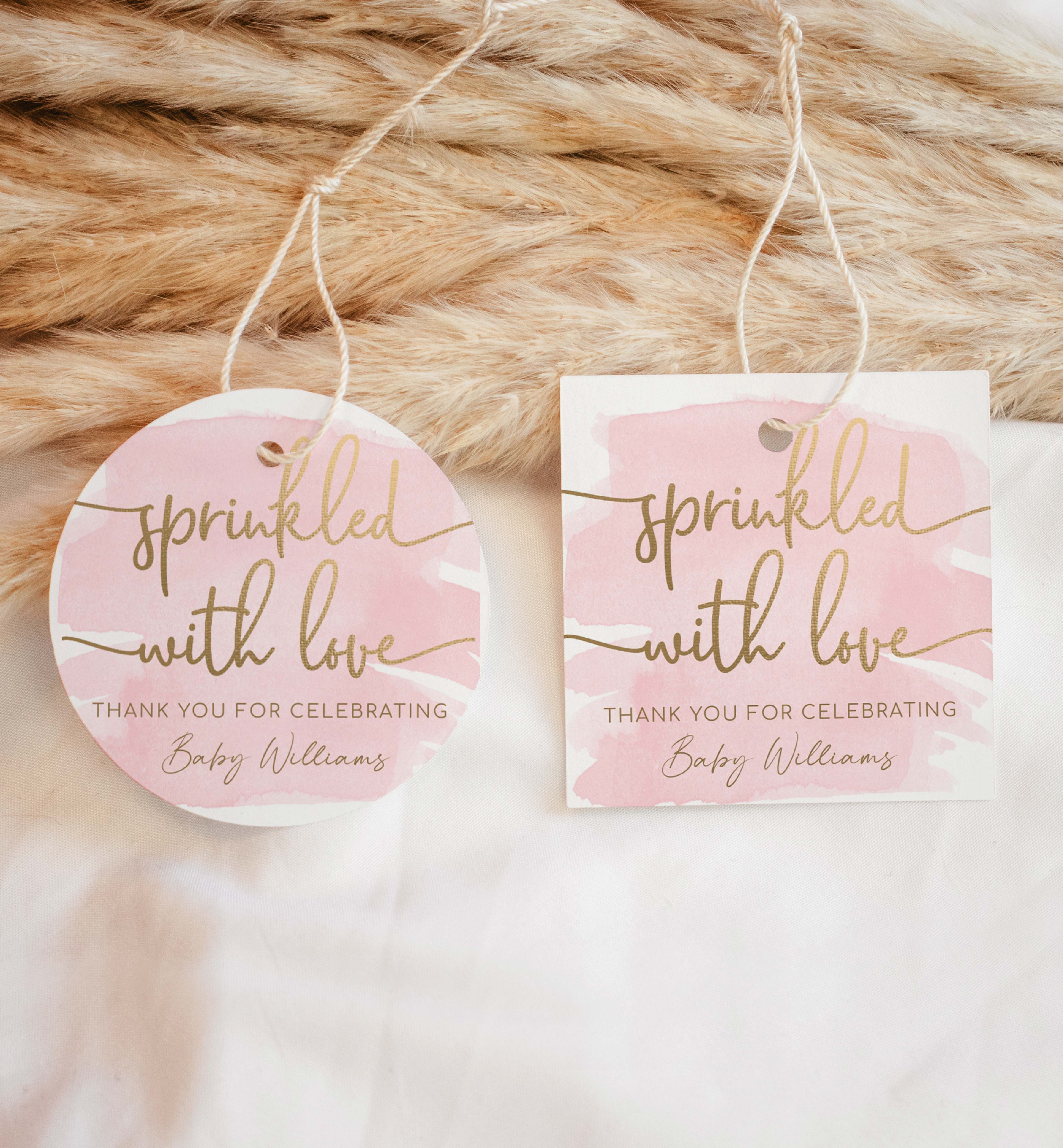 WAT-PNK-6-B2482 - WATERCOLOUR PINK - GOLD - SPRINKLED WITH LOVE TAG design preview