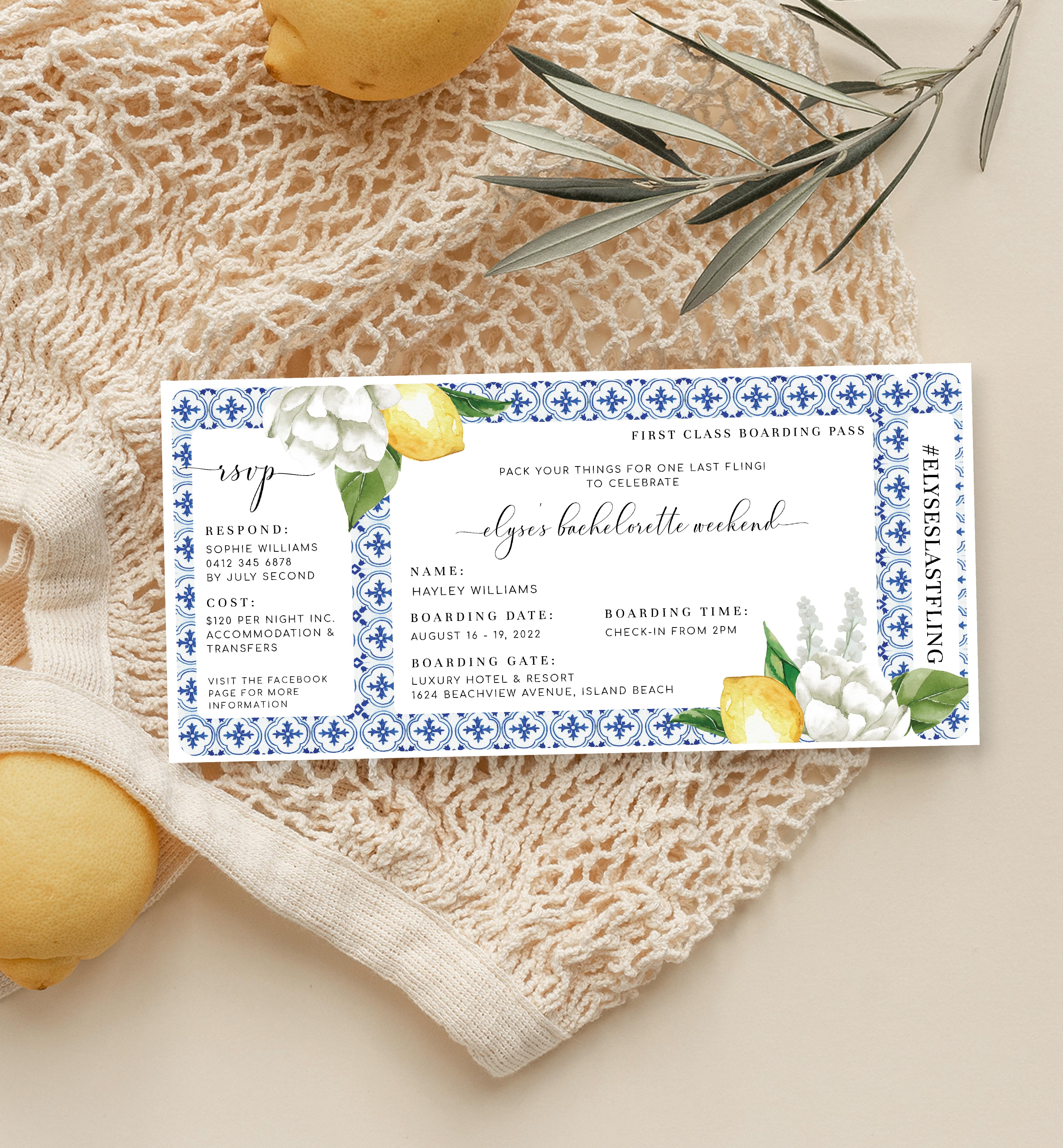 MED-BLU-1-B1071 - THE MED - LEMONS - BOARDING PASS INVITATION design preview