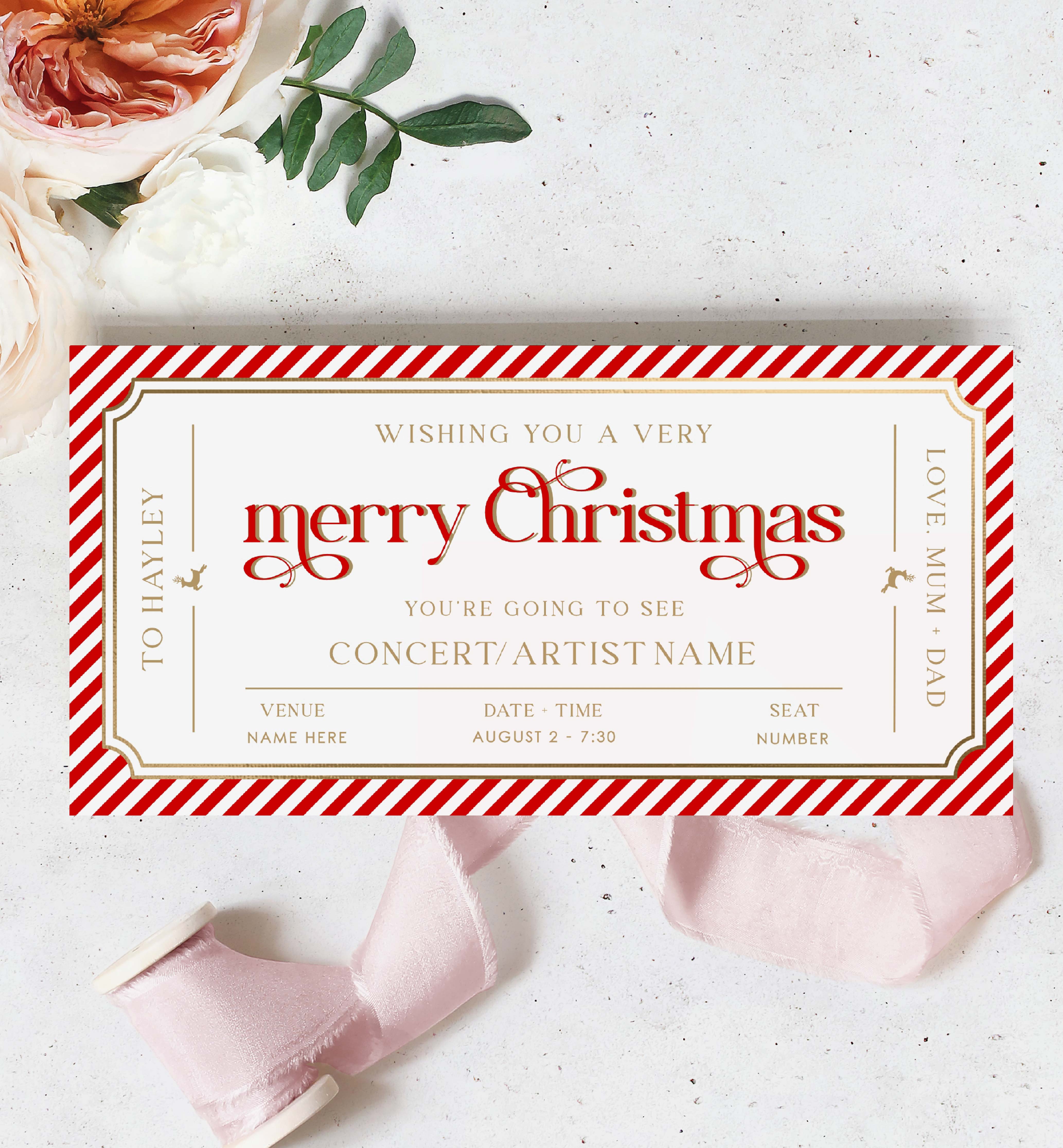 STR-RDG-14-B2860 - STRIPE - RED GOLD - CHRISTMAS CONCERT GIFT VOUCHER design preview