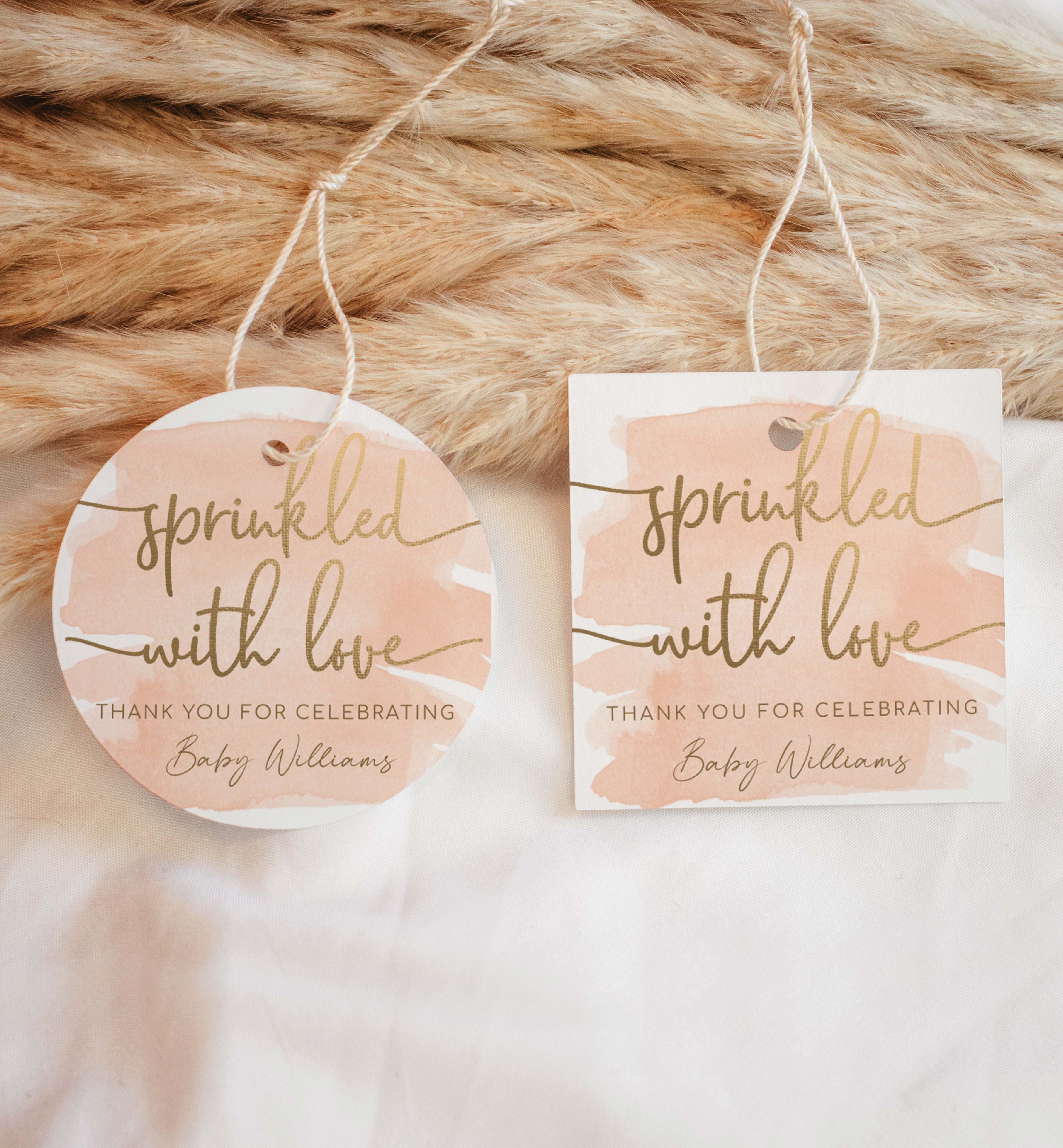 WAT-PEA-6-B2482 - WATERCOLOUR PEACH - GOLD - SPRINKLED WITH LOVE TAG design preview